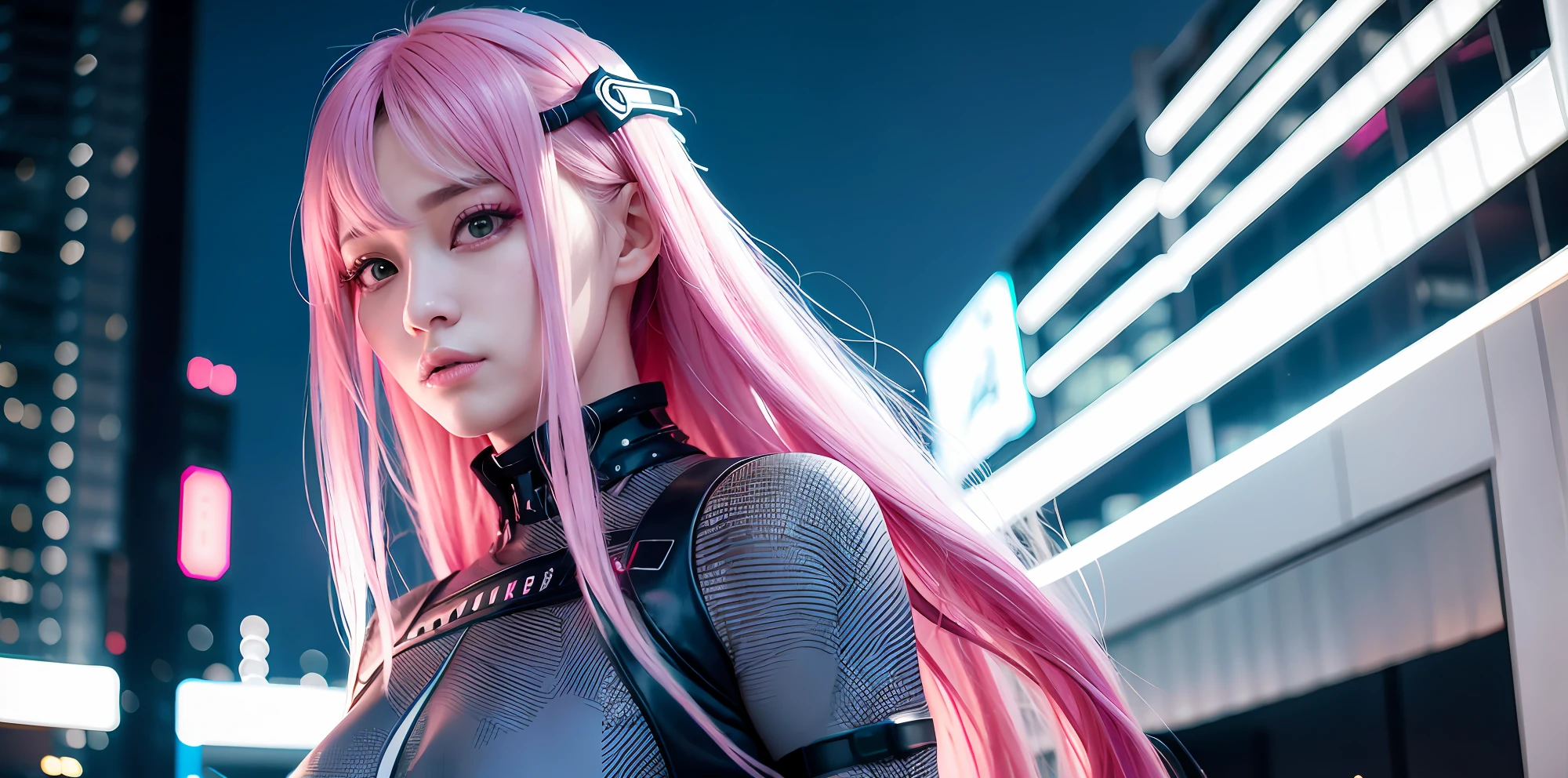 Cyberpunk scene beautiful girl, long hair, korean idol, pink hair, big eyes, gray eyes
Realistic, Photonic, 8K, High Definition