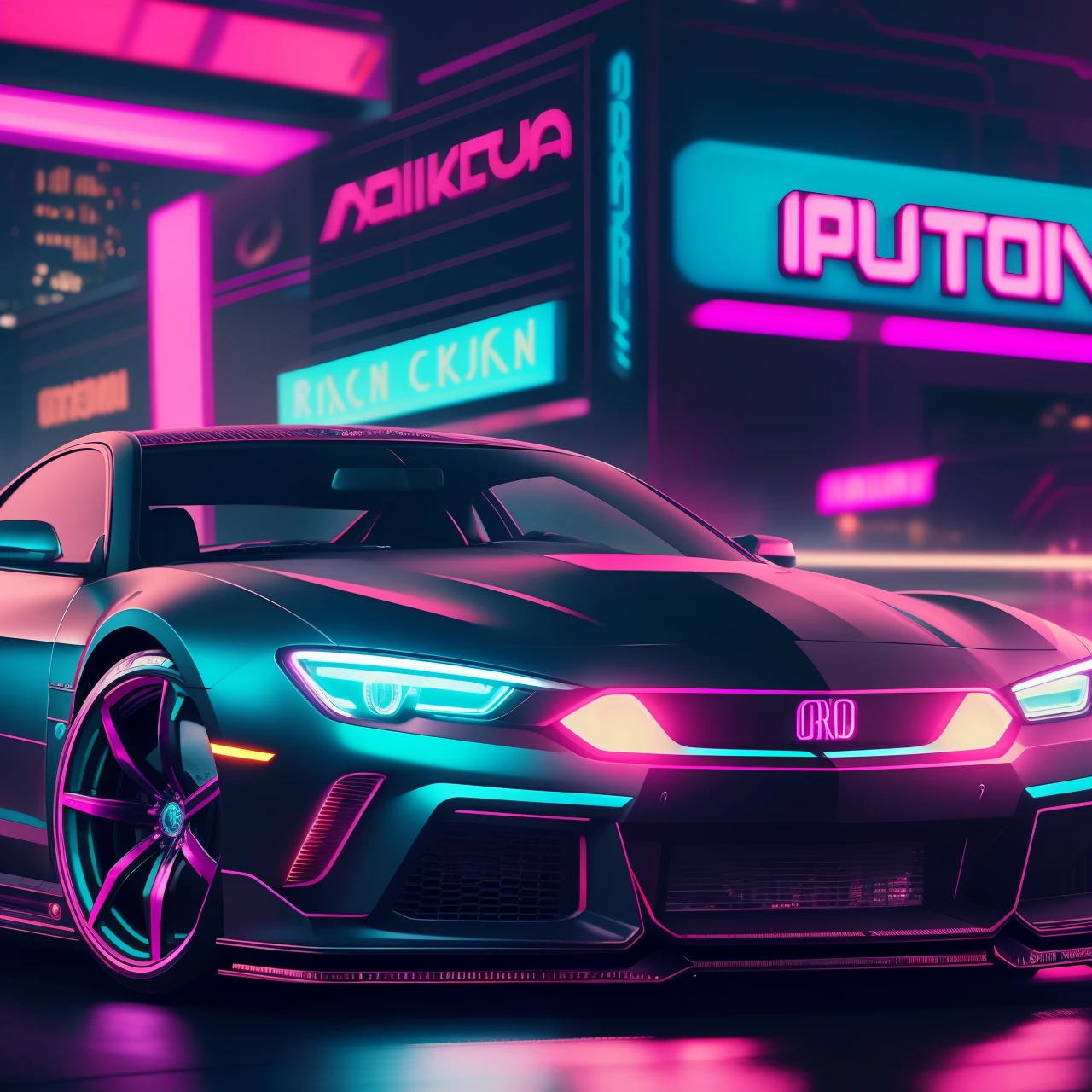Cyberpunk city, dark theme neon signs, (insanely detailed and intricate, hyper-realistic, futuristic cars), cyberpunk, high look, realistic look, ultra-realistic, bloom, bokeh, cinematic, film grain, ray tracing reflections, chromatic aberration, hypermaximalist, elegant, hyperrealistic, super detailed