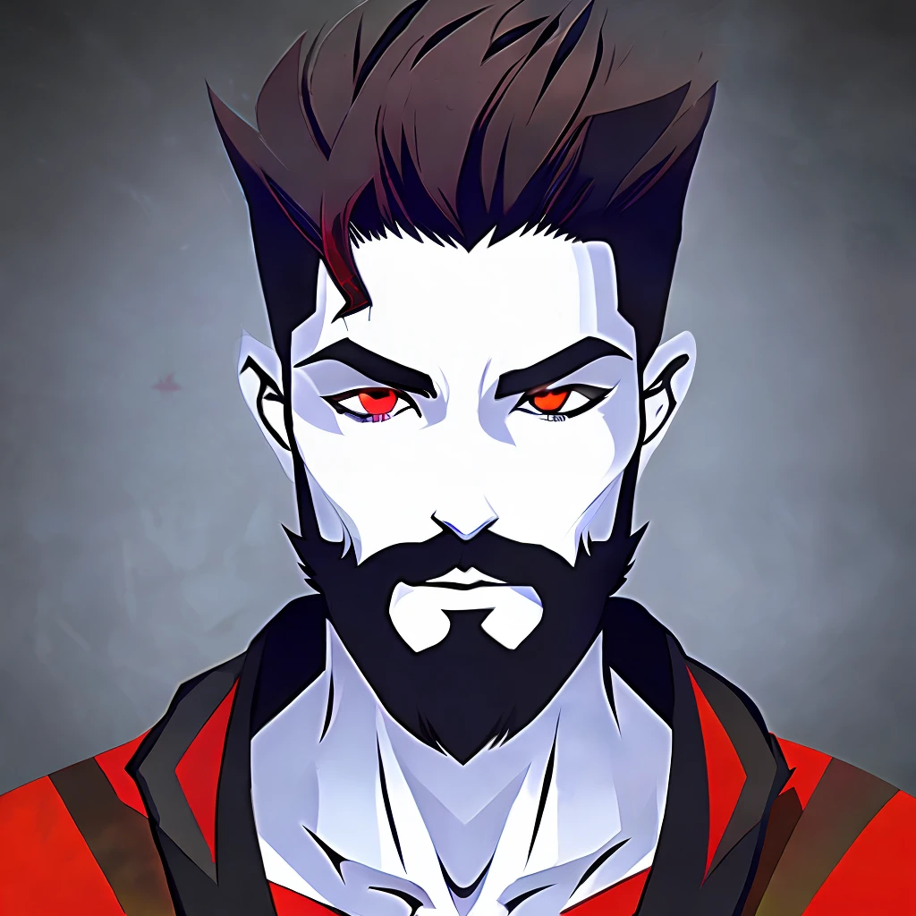 Man short hair with beard, necromancer rpg style with a dagger red eyes