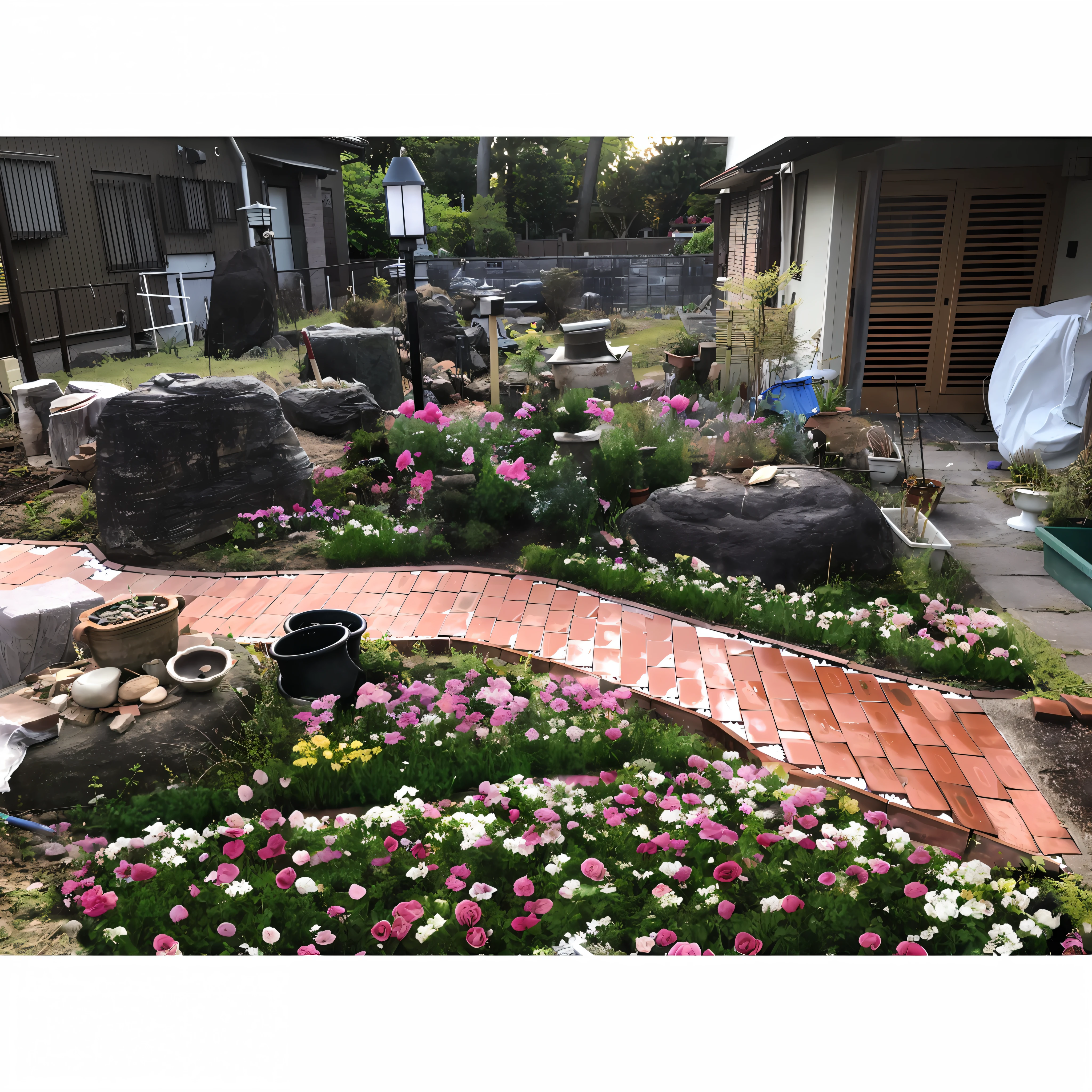 english garden, rose garden, pink garden, flower garden, cute, flower carpet, border garden, whole flower, colorful flowers