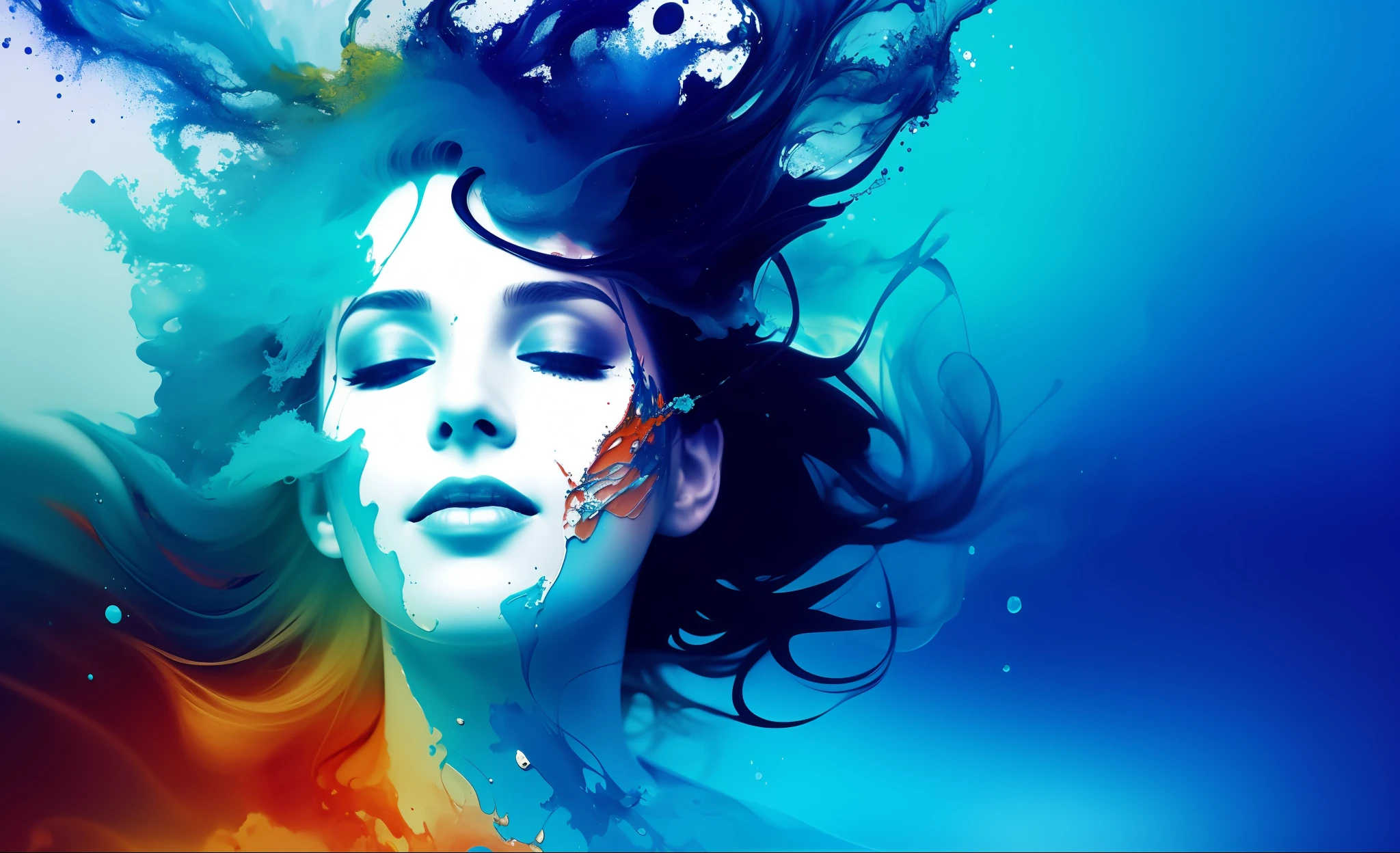 Songs to meditate, sleep: calm your mind and soul, Art by Alberto seveso, dancing silhouette, water paint, ink water, ink cloud, art by alberto seveso, loose painting style, intricate detail, cinematic lighting, octane rendering, 8k rendering, volumetric lighting