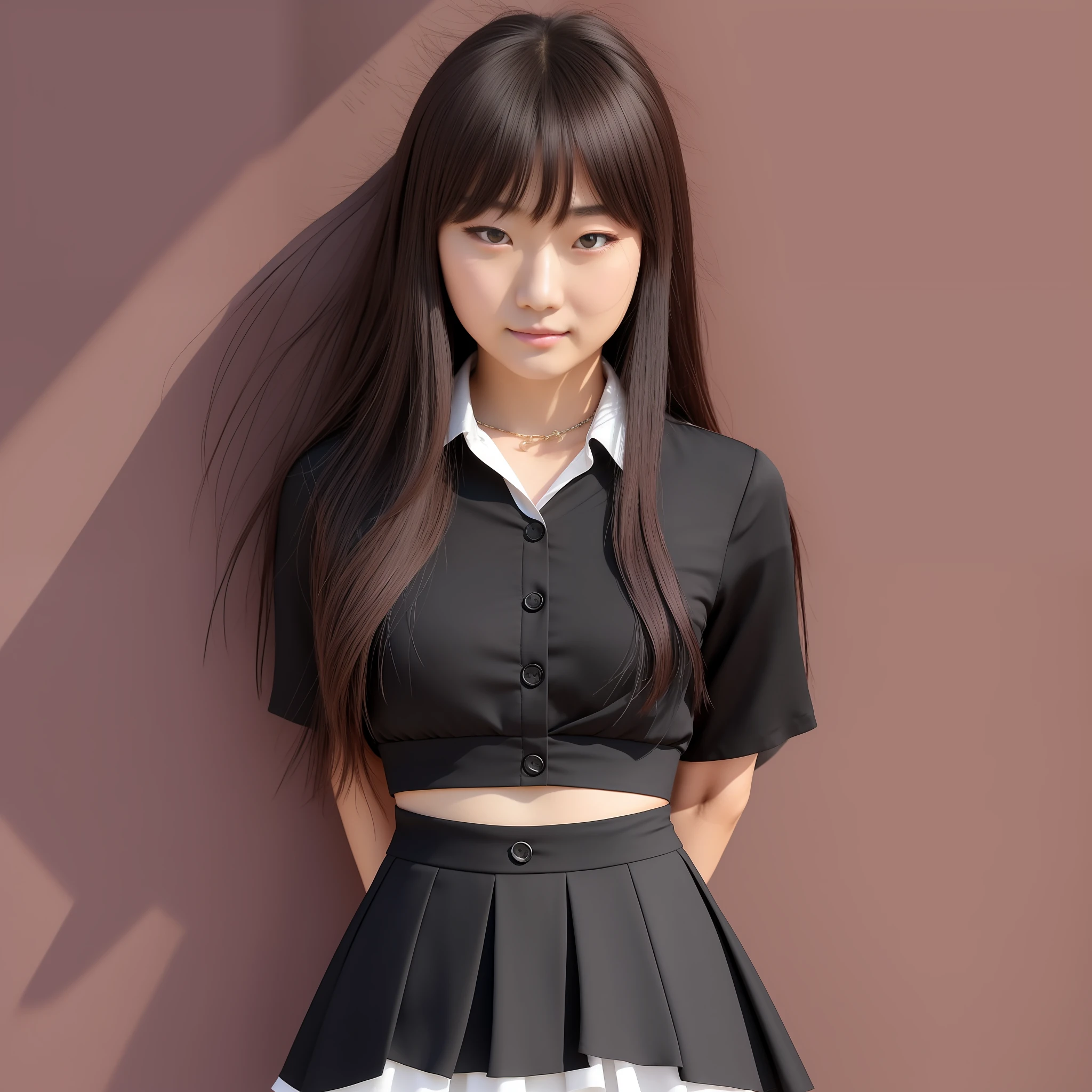 NSFW, 8K raw photo, BEST QUALITY, A Masterpiece, Ultra High Res, Film grain, filmg, 1girl、
Watch your audience, Natural skin texture, realistic eye and face details, full lips, Lipstick,
Kazue Kato、akiko takase、Kiyoko Suzuki、Rinko Kawaichi、yuuka kazami、Shiori Teshirogi、Oka Yasumoto、Ayami Kojima、Takeyuki Kanda、Chiho Ajima、aoi ogata ,
18years、Naive College Girl、Body size is 158 cm tall,Weight 53kg,Bust 83cm(D cup),Waist 61cm,Hips 86cm,Long hair is sweaty and disheveled、bangs、Japan college girl in tight skirt、Short sleeve、white blouse、Shackles attached to both wrists in a standing position、The shackles are chained.、The chain is connected to the wall、Restrained to the wall with arms raised、There are also shackles on the ankles so that both legs do not close.、All buttons of the blouse-sleeved blouse、It is removed、Black tight skirt or fall to the floor、Legs wrapped in torn 30 denier black pantyhose、You can see the dark pink shorts、The expression looks happy --auto --s2