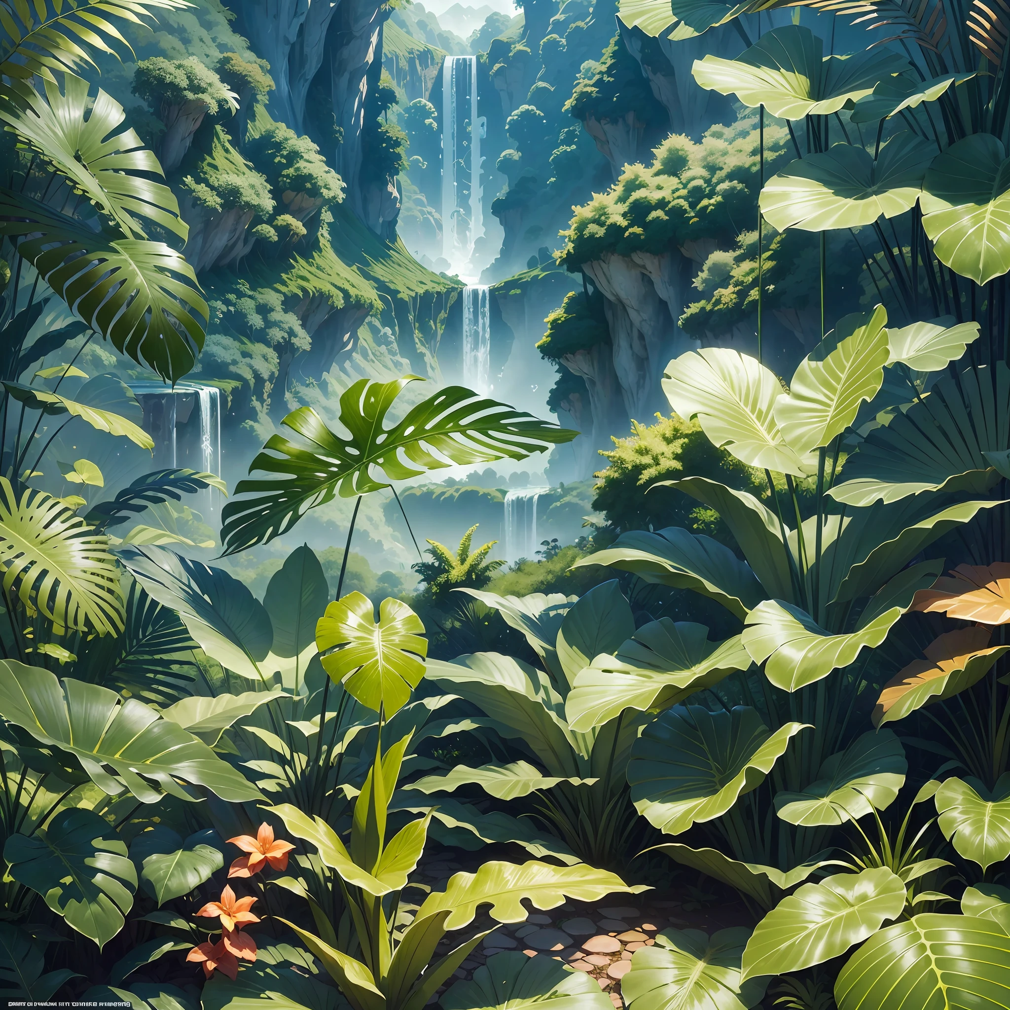 Masterpiece, best quality, (very detailed CG unit 8k wallpaper) (best quality), (best illustration), (best shadows) rainforests, tropical flowers nature landscape, light tracking, super detailed --auto --v6 --s2