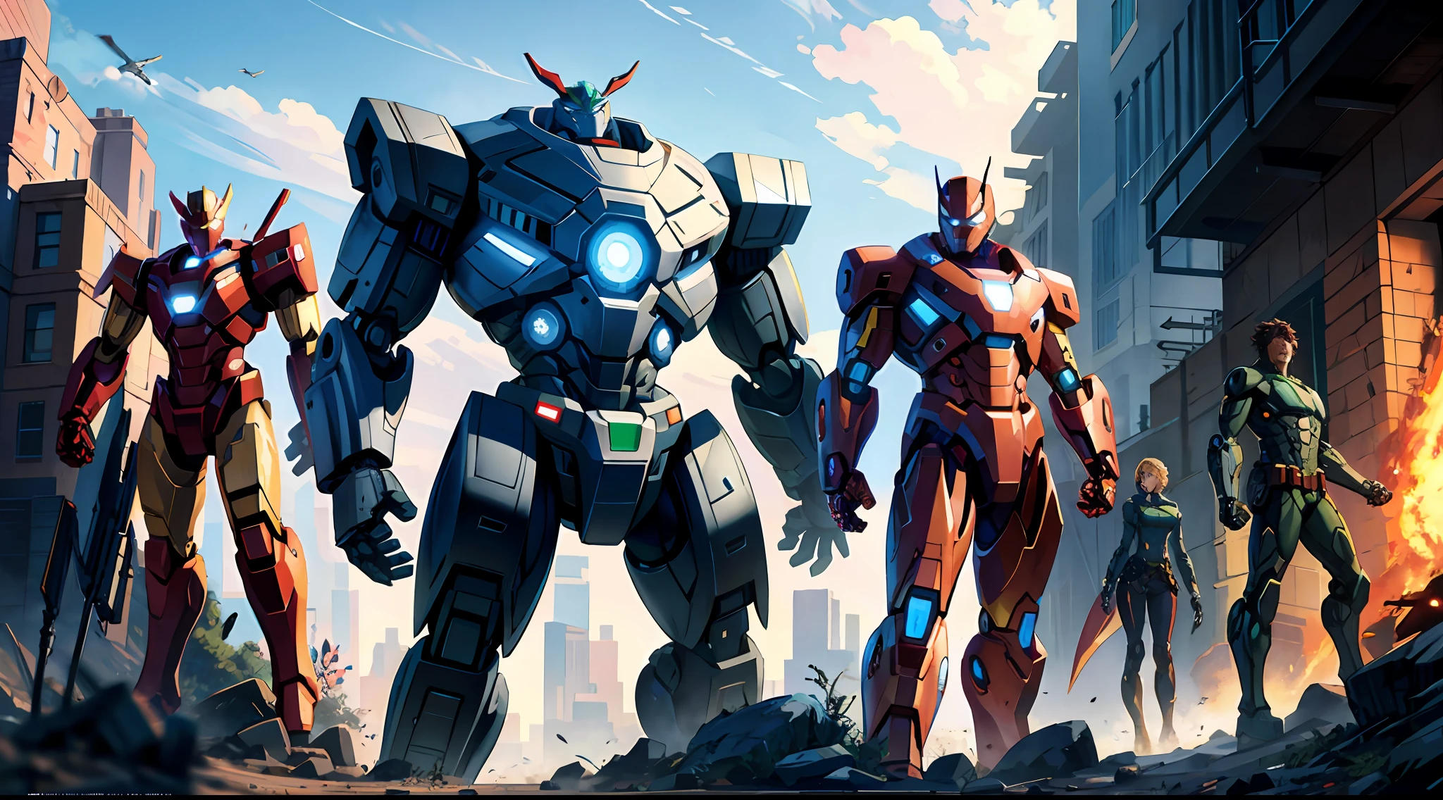 High resolution, highest quality, illustrations, super detailed, Avengers, robots, mech warriors