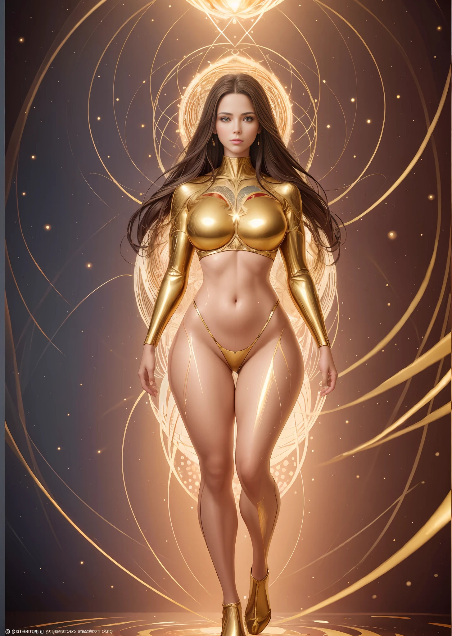 Beautiful sexy woman of 25 years, photo of (Ana Paula Arozio:1.1), symmetrical full body with thick brushstrokes and wet paint, Fibonacci, golden proportion, surrounded by crystal spheres, tessellation of 3D metallic structure, neural graph, neurons, color, love, passion, incredibly detailed, 8k, masterpiece, artstation, surreal