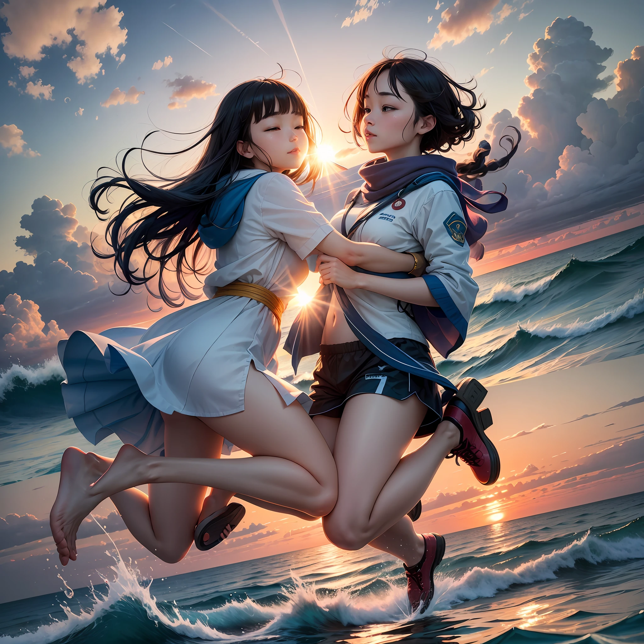 The sun set over the coastline, marking the beginning of a new day as night fell. At that time, an amazing sight spread from the surface of the Kurushima Strait.
There were flocks of sea bream jumping out of the sea all at once and leaping high into the sky. The bodies of the snappers shone with vivid colors, and they shone even more beautifully when bathed in the sun's rays. The sight of the sea and sky as one, as if the sea bream were dancing freely, was truly a strange and fantastic sight. --auto --s2