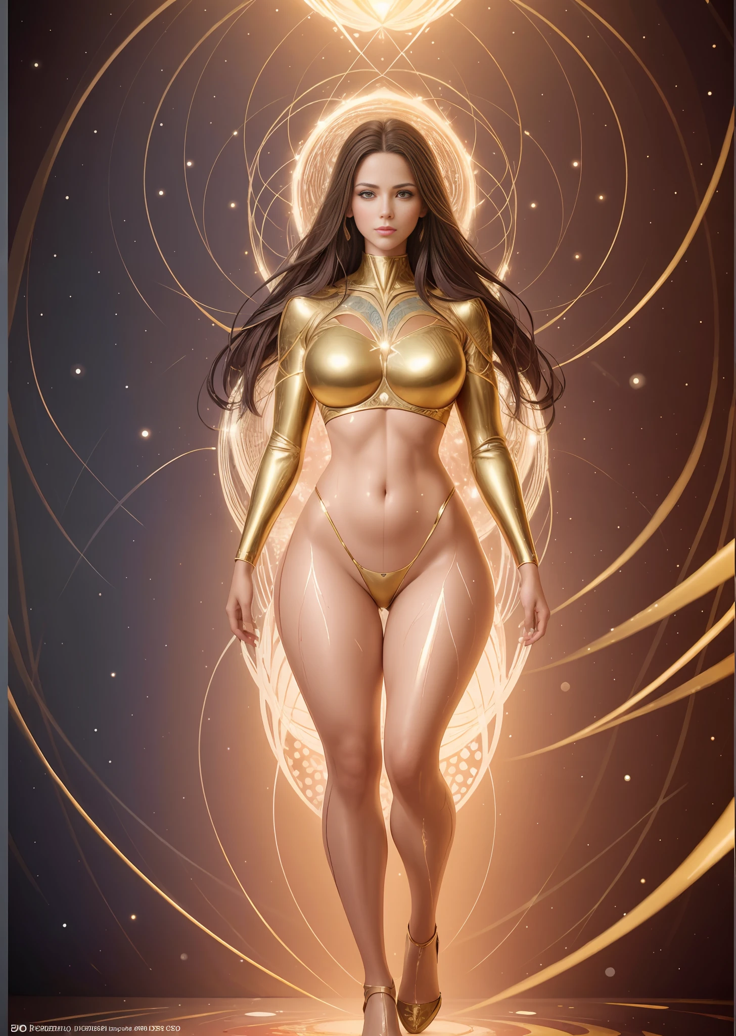 Beautiful sexy woman of 25 years, photo of (Ana Paula Arozio:1.1), symmetrical full body with fine brushstrokes and wet paint, Fibonacci, bluish proportion, surrounded by crystal spheres, tessellation of 3D metallic structure, neural graph, neurons, color, love,, incredibly detailed, 8k, masterpiece, artstation, surreal