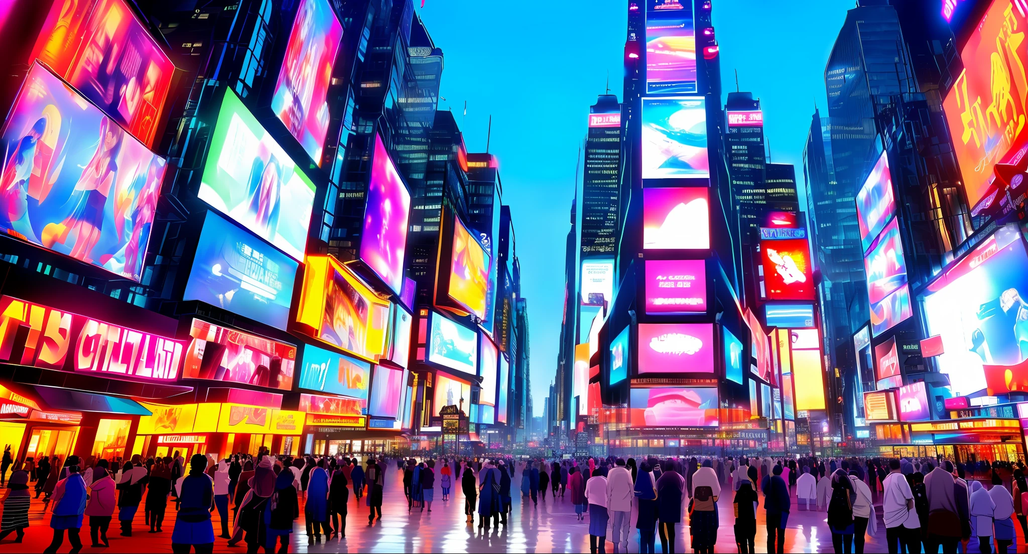 Creates Times Square fully with screen with several photos of famous has 8 k