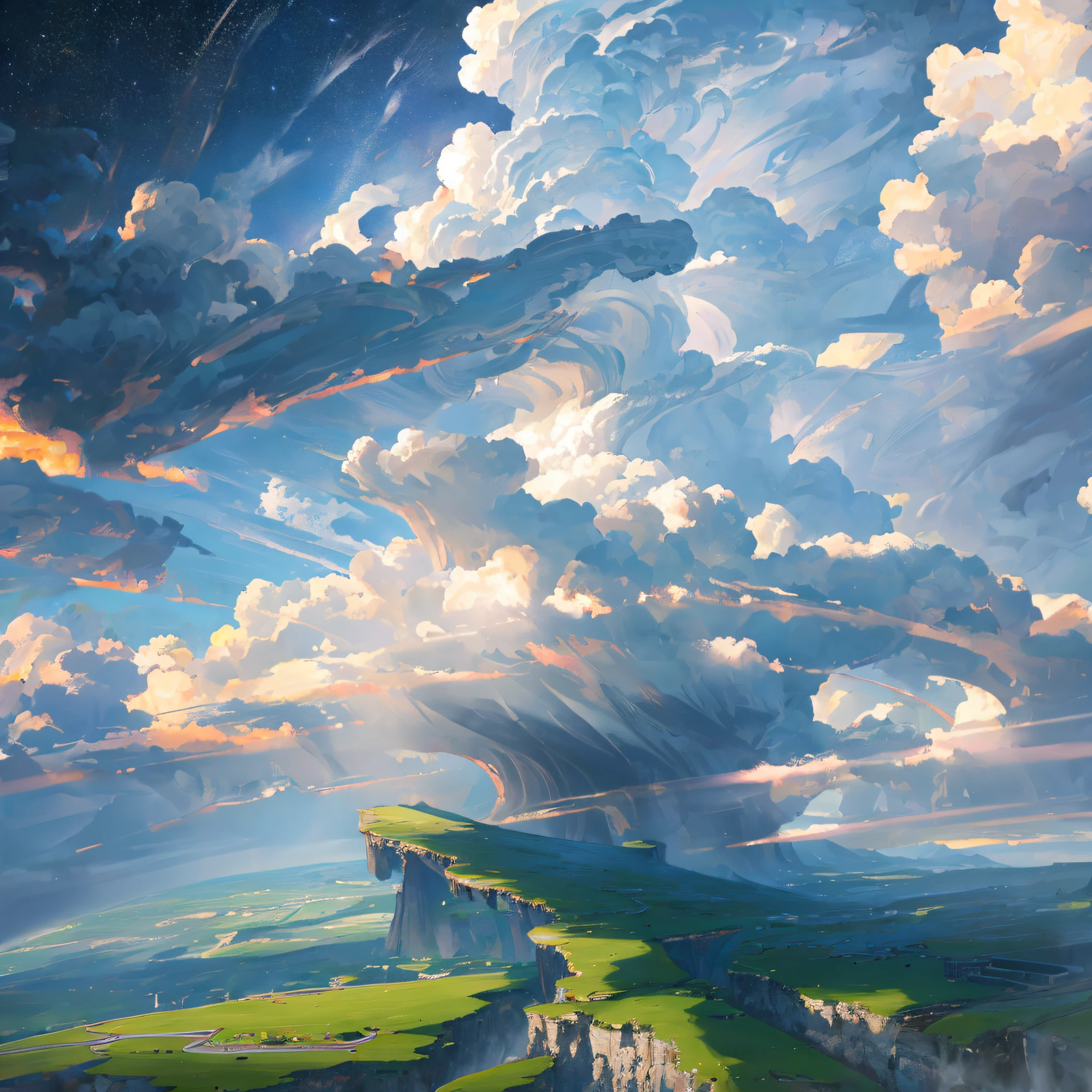 Beautiful landscape, realism, super fine, real world, technology, streamline, grandeur, huge clouds descending, snake-shaped clouds, warmth, ancient buildings, glow --auto --s2