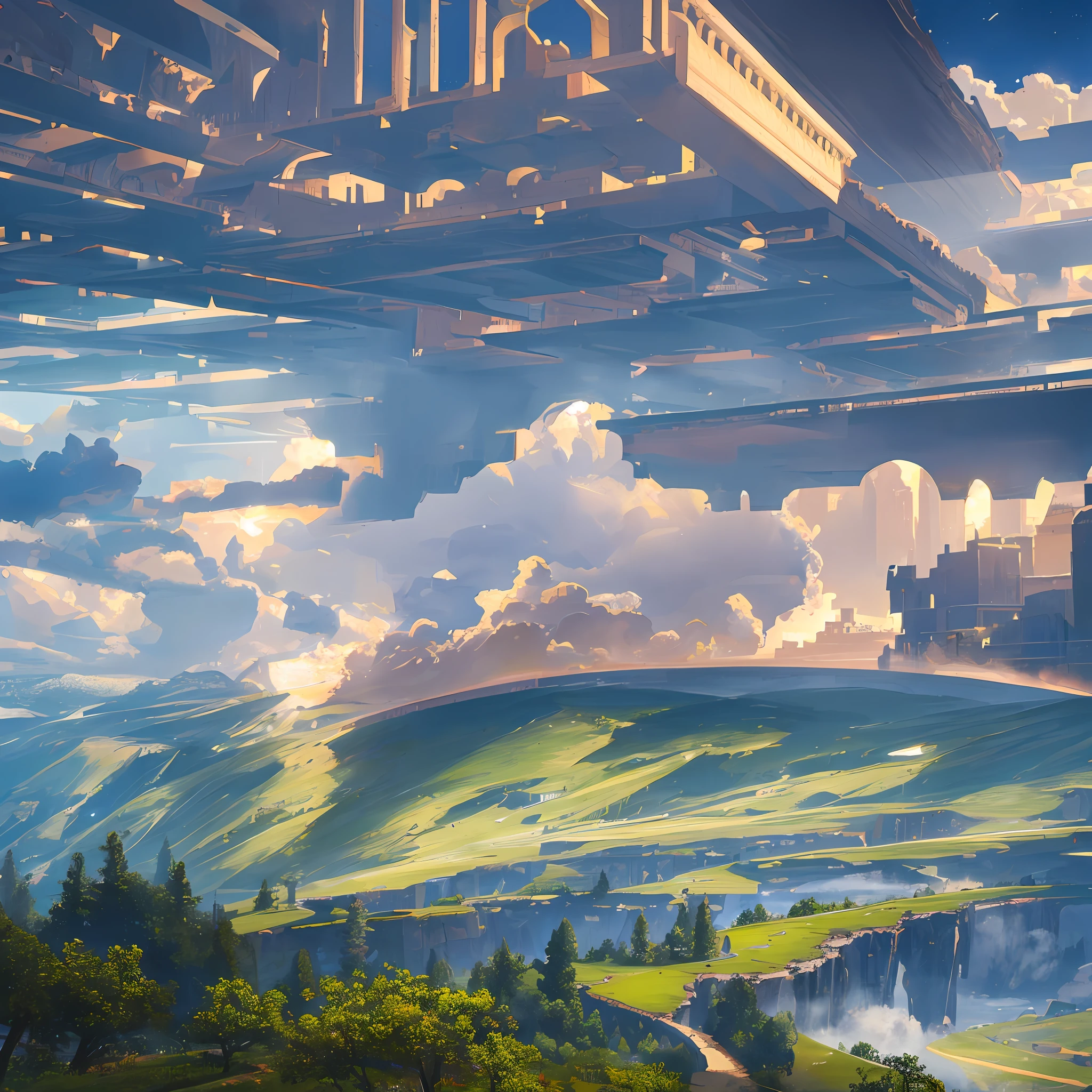 Beautiful landscape, realism, super fine, real world, technology, streamline, grandeur, huge clouds descending, snake-shaped clouds, warmth, ancient buildings, glow --auto --s2