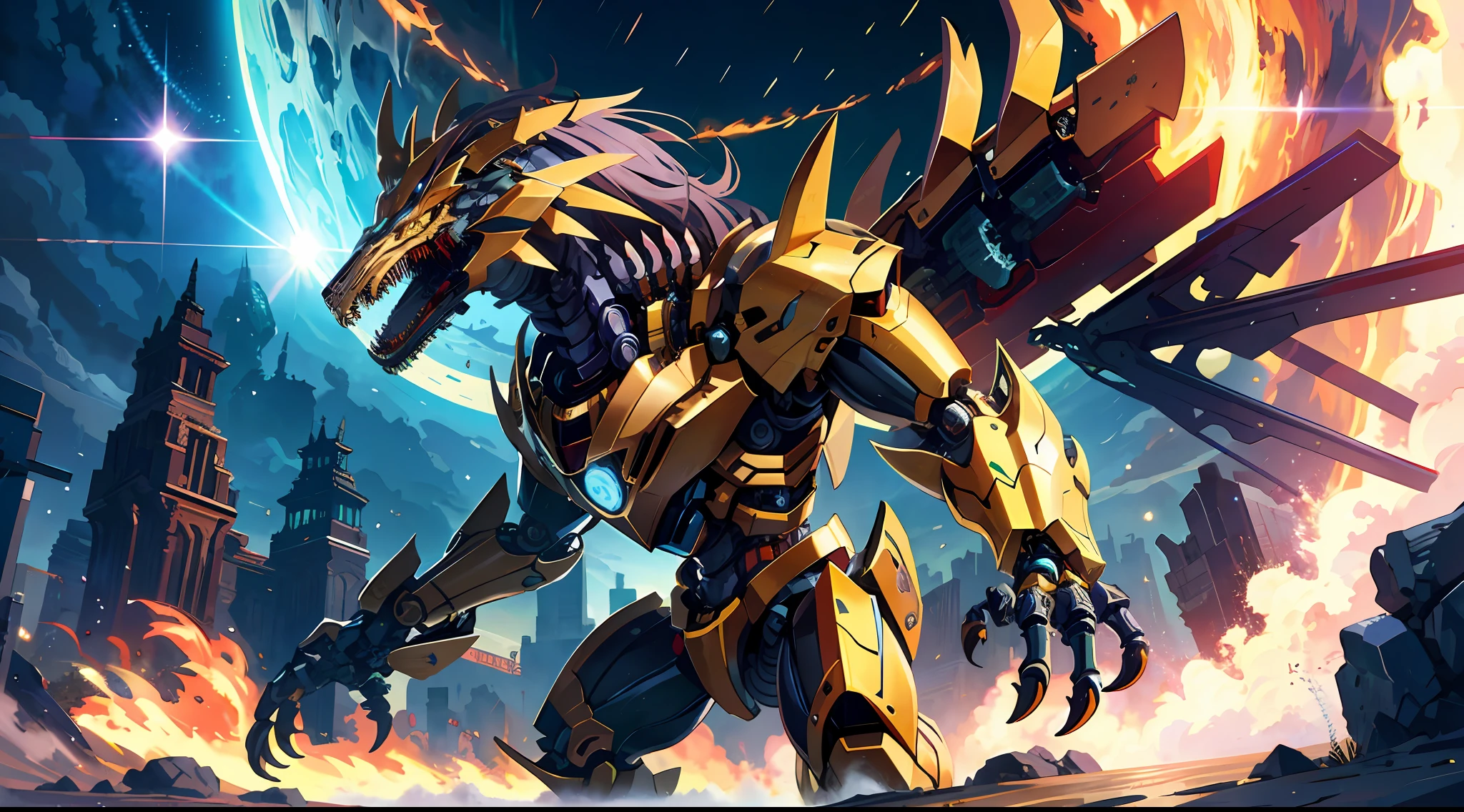 (Best image quality + high definition illustration) ((Mechanical Beast + Beast Form): 1.2) Ultra-detailed depiction, monster mecha is in sight, and details are not omitted