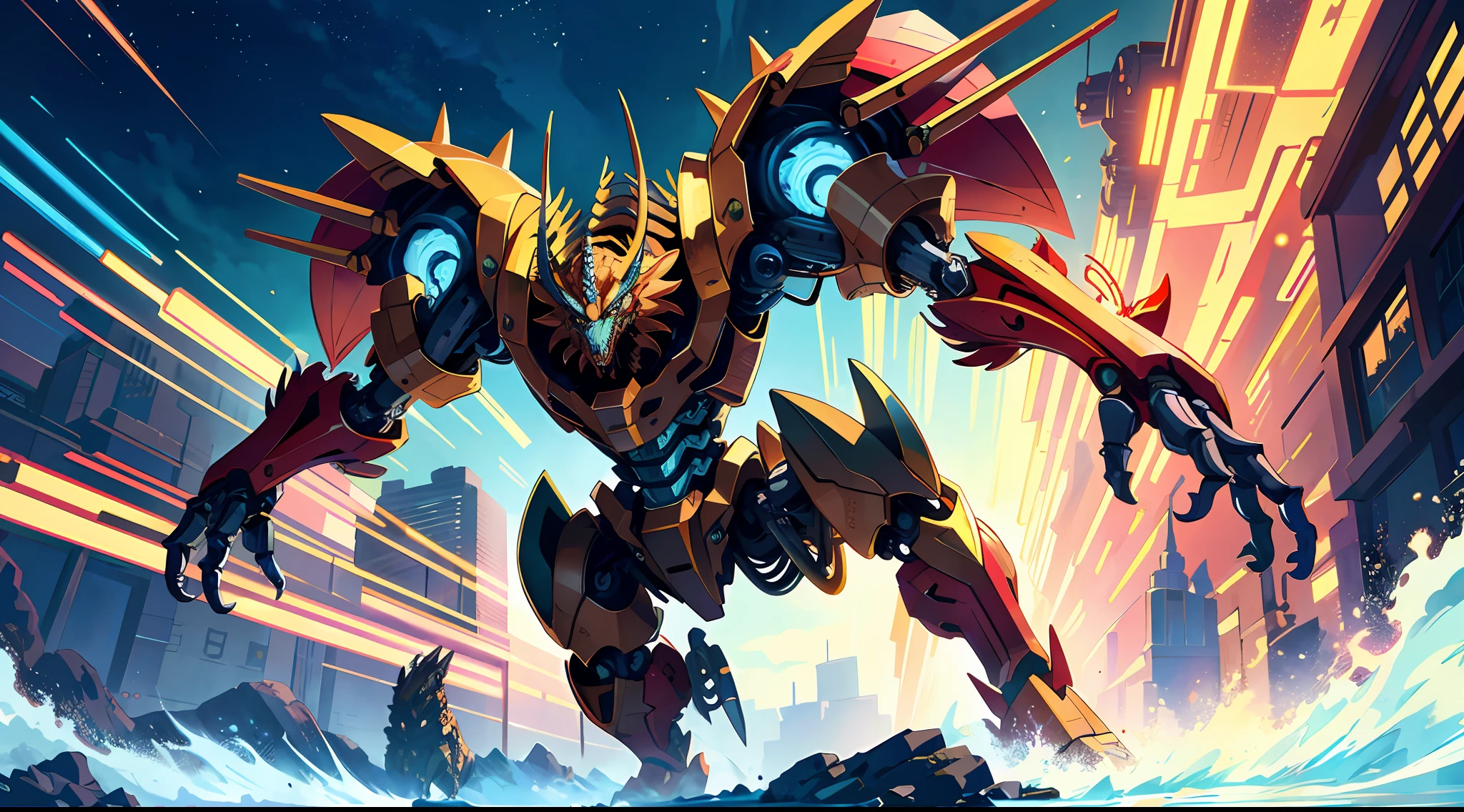 (Best image quality + high definition illustration) ((Mechanical Beast + Beast Form): 1.2) Ultra-detailed depiction, monster mecha is in sight, and details are not omitted