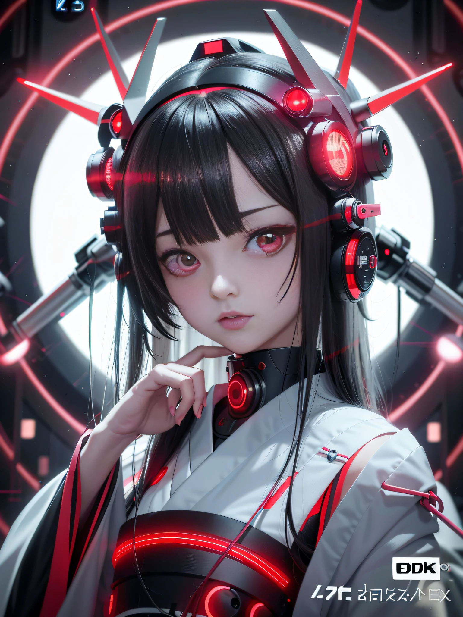 anime girl with futuristic headgear and red eyes in front of a circular light, anime style 4 k, digital cyberpunk anime art, digital cyberpunk - anime art, artwork in the style of guweiz, cyberpunk anime girl, anime style. 8k, anime cyberpunk art, guweiz, dreamy cyberpunk girl, trending on cgstation, cyberpunk anime art, cyberpunk geisha
