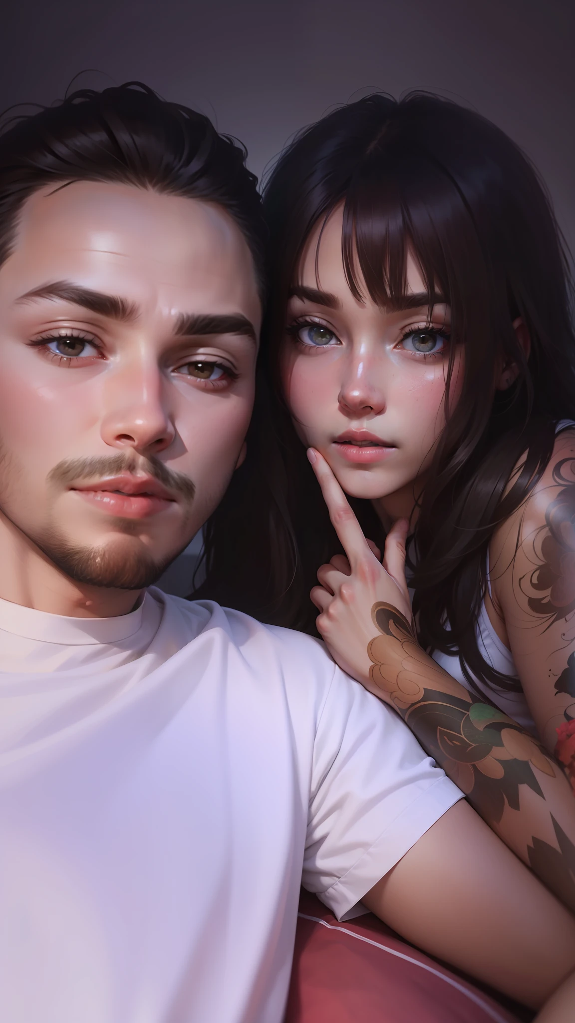 Best quality, masterpiece, super detailed high resolution, original photos, couple photos, right female left man, young fresh meat of man without beard
