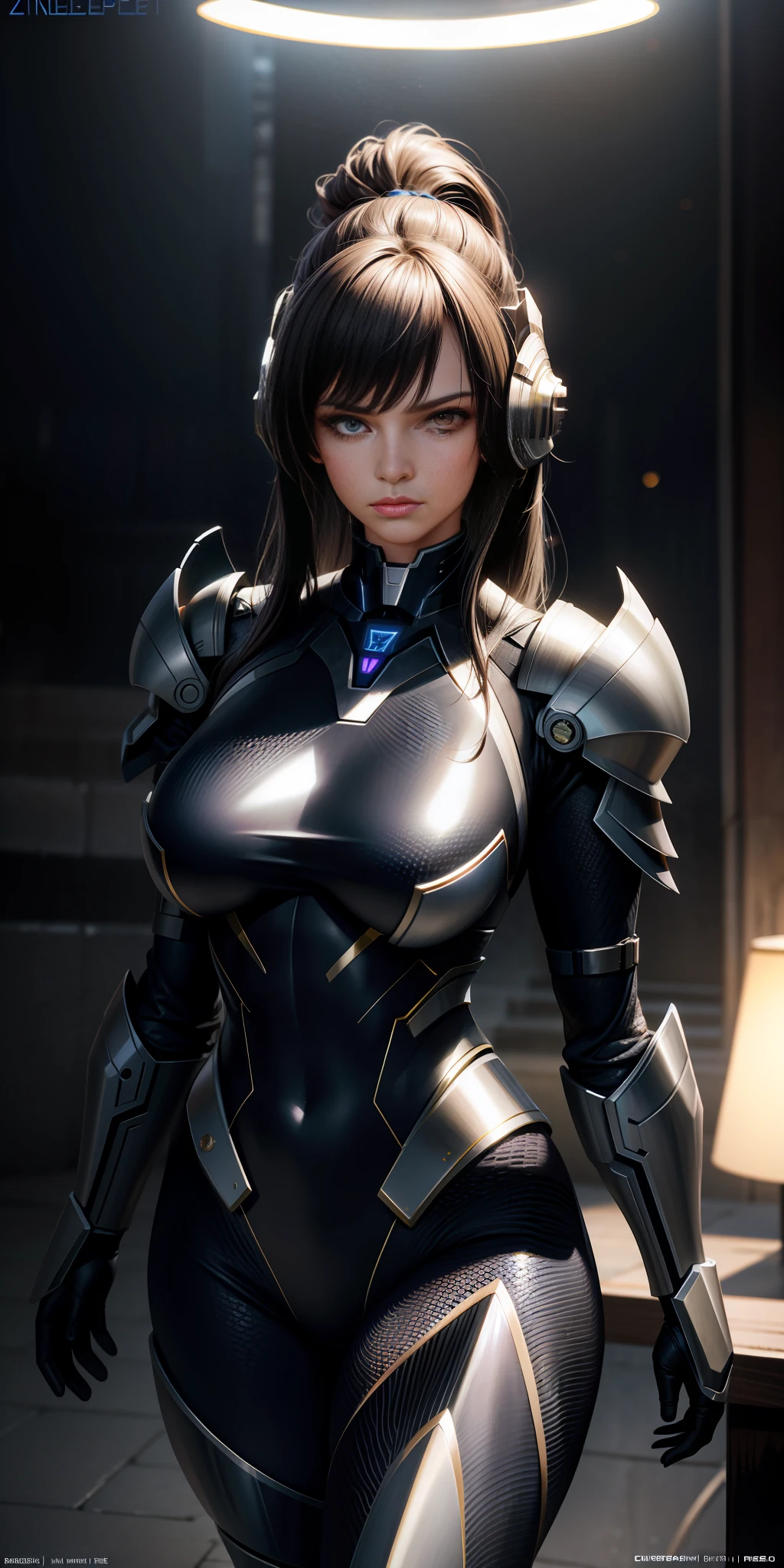 Majestic, 25 yo girl, stealth armour dress, large breasts:1.3, Cyberprep, amigurumi, portrait, realistic face, photorealistic face, Zbrush rendering, motion blur, interactive, clean colors, Dreamcore, flashlight lighting, realistic dramatic lighting, highly detailed environment, cinematic quality, Redshift rendering, 4k, strong gaze, walking towards the camera:1.3, wide shoulders1:2, feminine, muscular:1.3