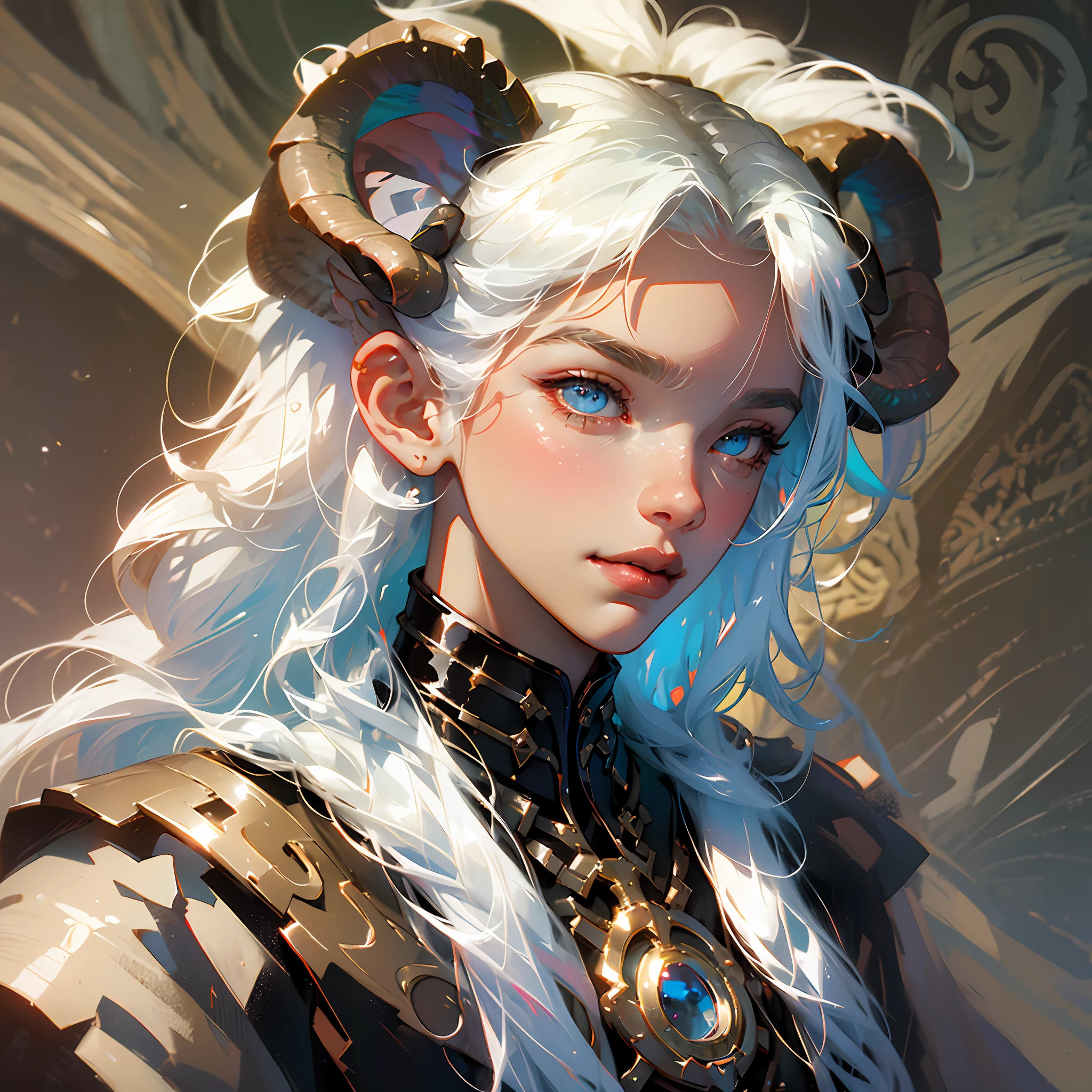 super fine animification,analog style,an extremely beautiful male ,(sheep horns growing out of head:1.2), highly detailed beautiful face and eyes, look at viewer, smile,cowboy shot, beautiful white hair, solo, dynamic angle, beautiful detailed suit --auto --s2