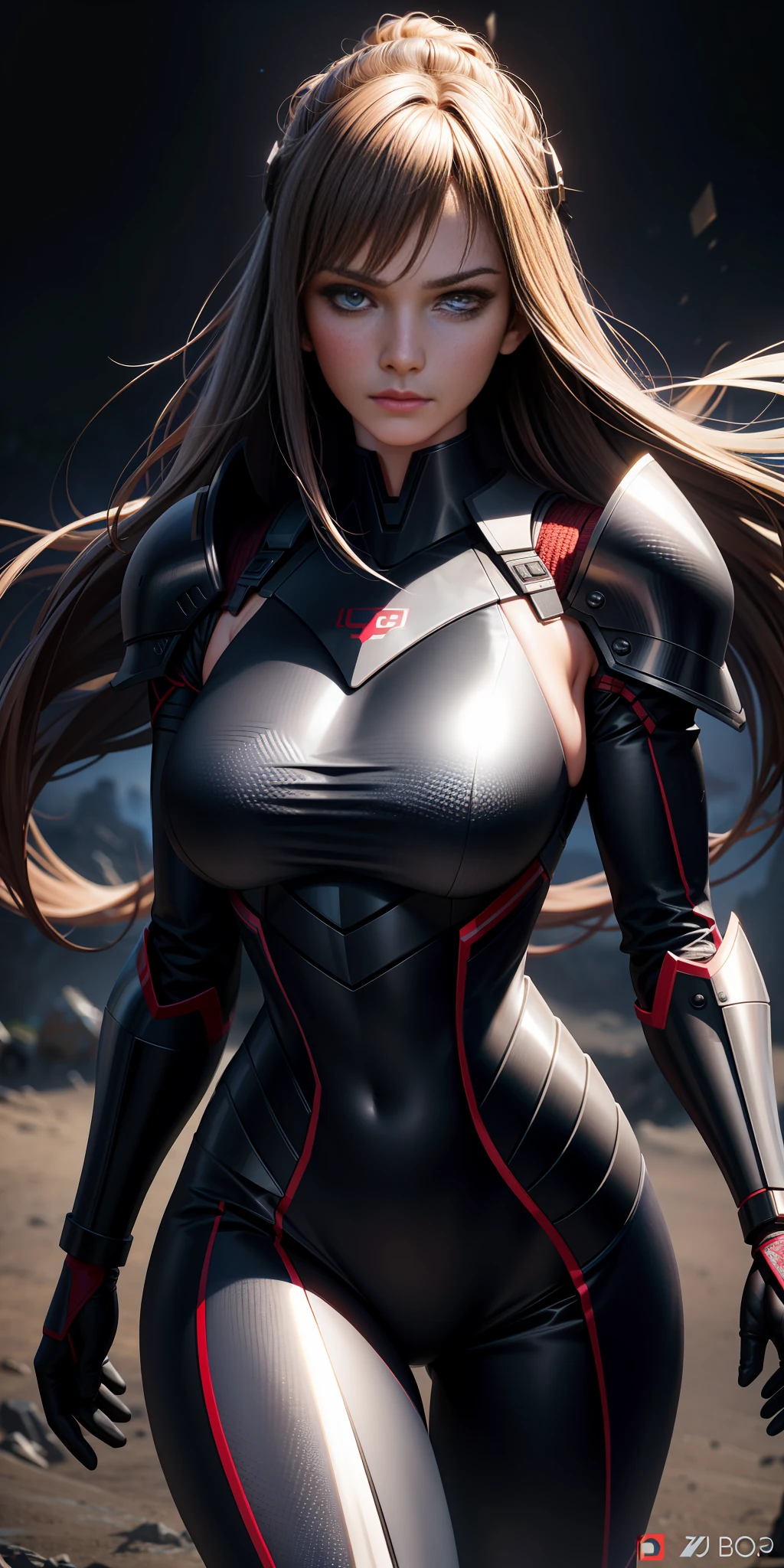 Majestic, 25 yo girl, stealth armour dress, large breasts:1.3, Cyberprep, amigurumi, portrait, realistic face, beautiful face, beautiful eyes, photorealistic face, Zbrush rendering, motion blur, interactive, clean colors, Dreamcore, flashlight lighting, realistic dramatic lighting, highly detailed environment, cinematic quality, Redshift rendering, 4k, strong gaze, walking towards the camera:1.3, wide shoulders1:2, feminine, muscular:1.3