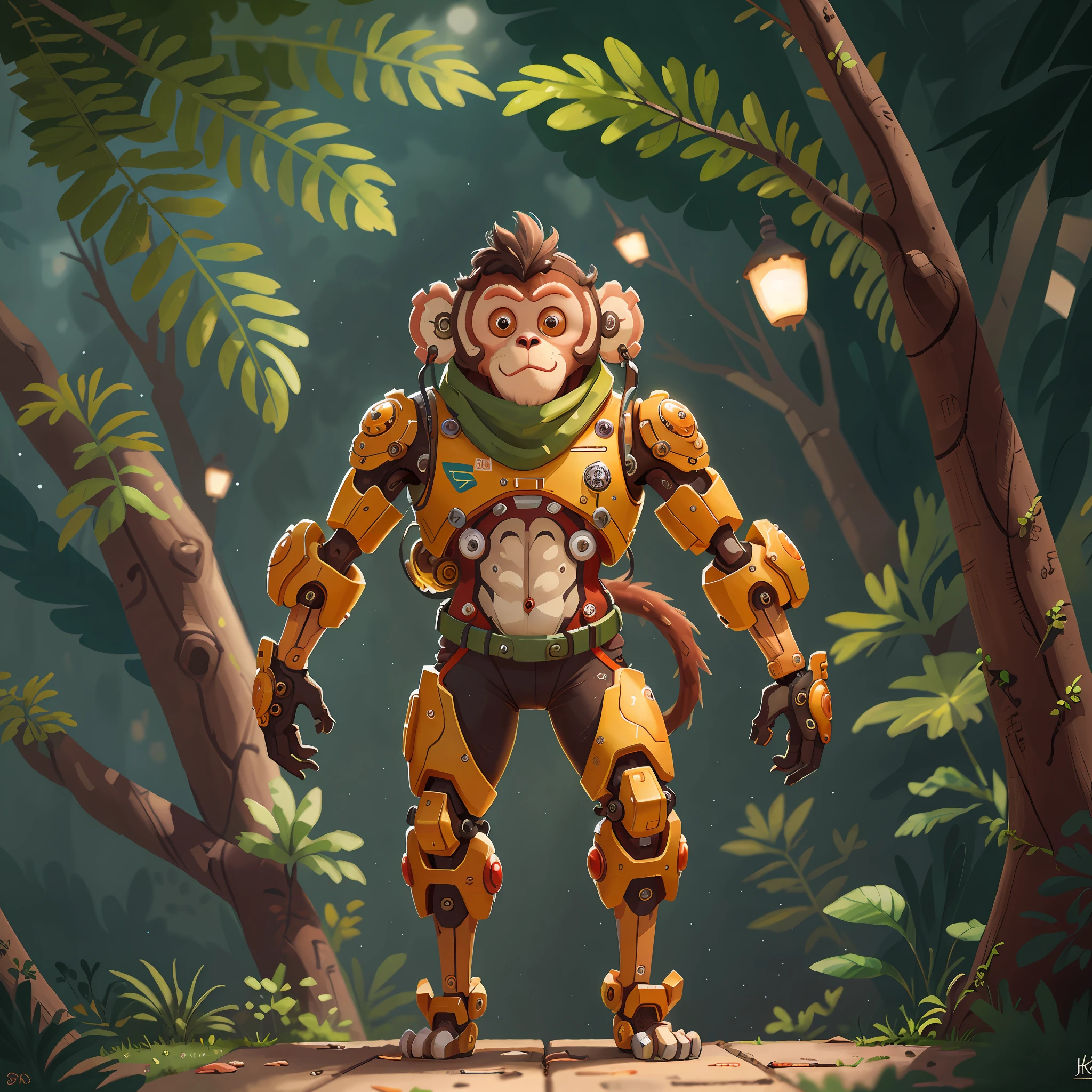 Biomechanical monkey with cybernetic body, (Masterpiece: 1.2) (Realism: 1.2) (Bokeh) (Best quality) (Detailed skin: 1.3) (Intricate details) (8K) (Detail eyes) (Sharp focus), (Happy) Full body, Clean background, Distant composition, 85MM lens