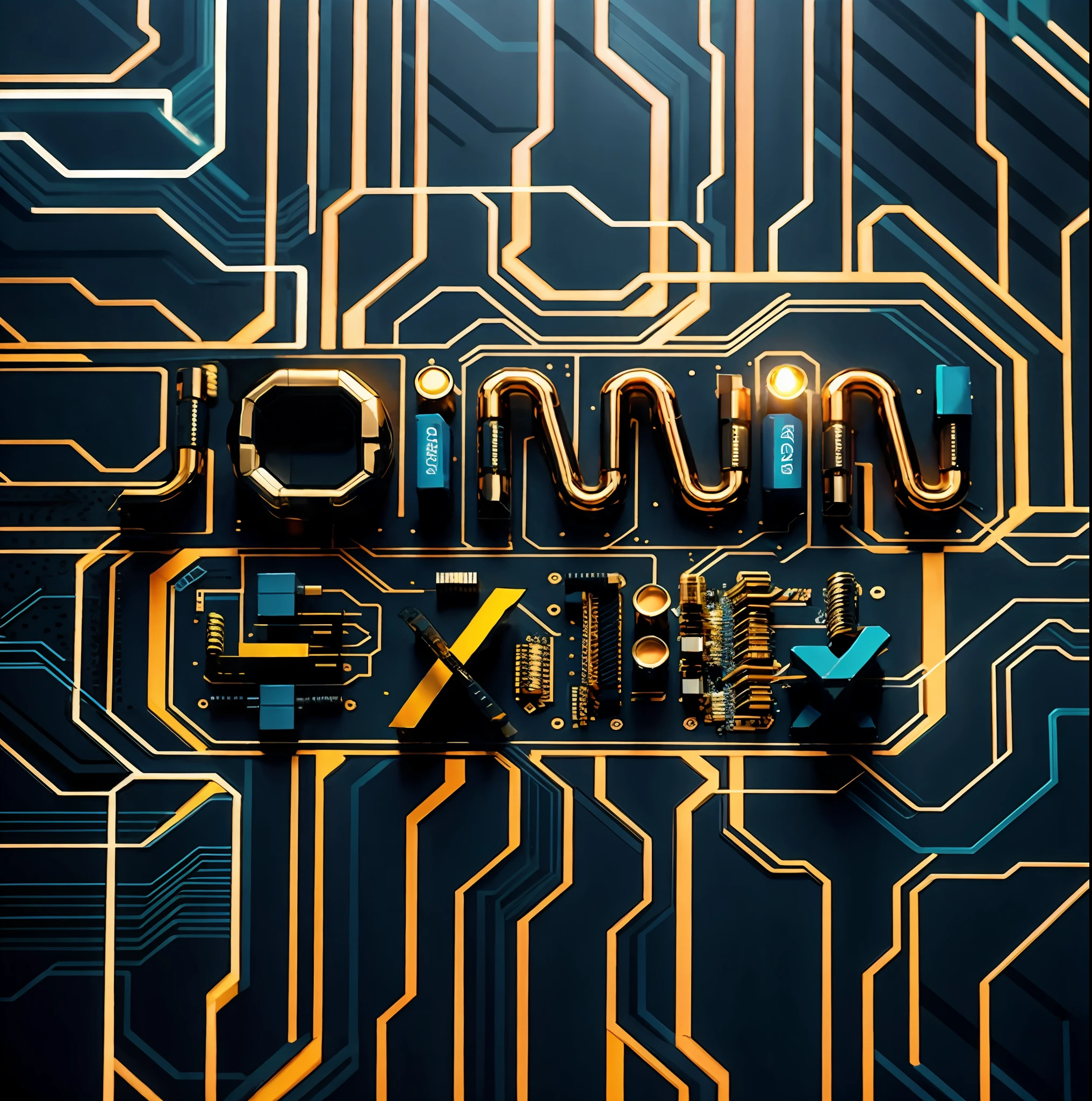 High-tech logos, chips, circuits