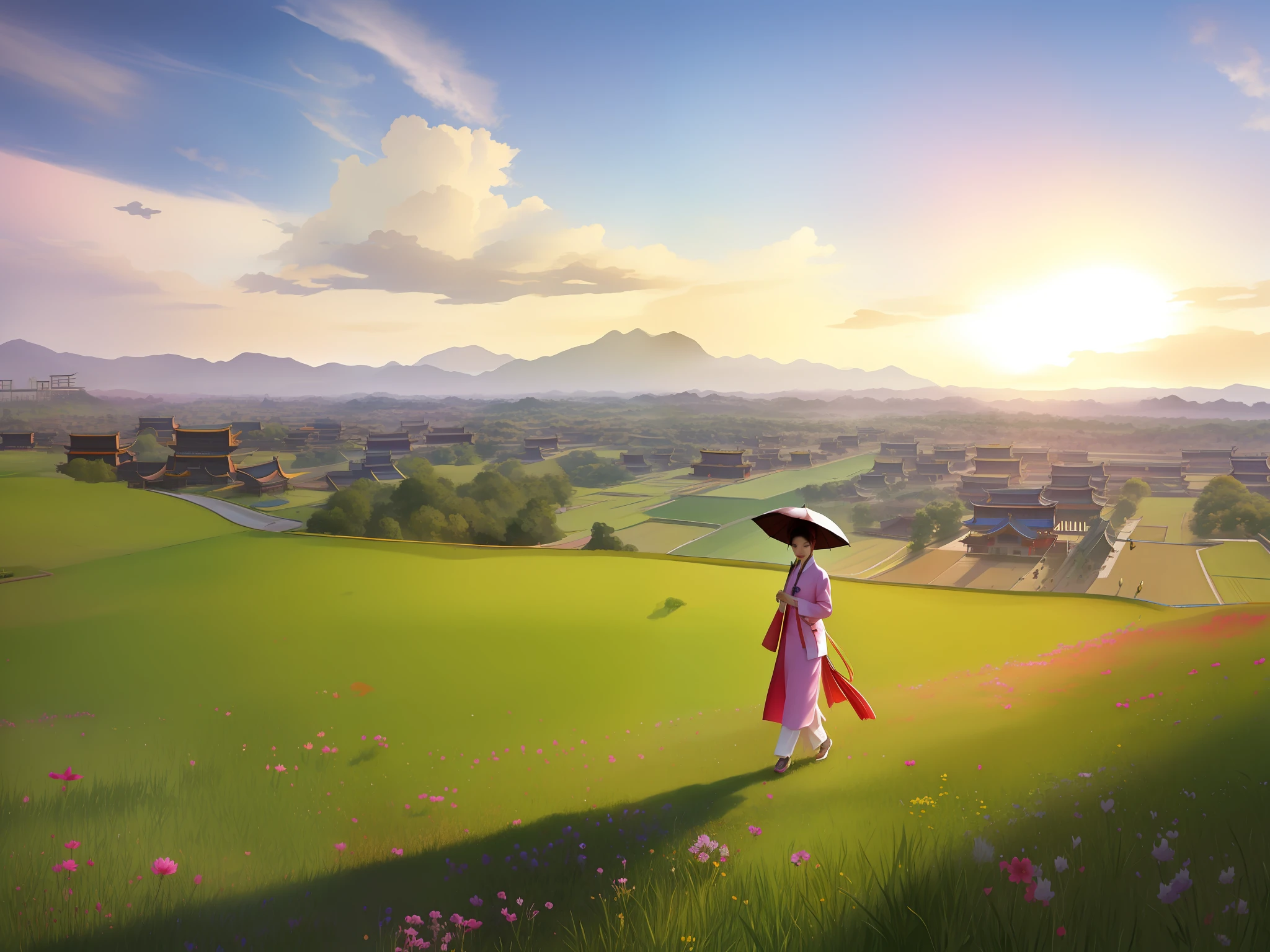 "Girl Walking in the Field with a Colorful Umbrella", Fei Danxu, Xia Yong, Xia Chang, Qian Gu, Shi Rui, Liang Kai, Yan Hui, Cheng Jiasui, Liu Haisu, Yan Liben, Sunny Morning Light, Yang J, Wen Zhenheng