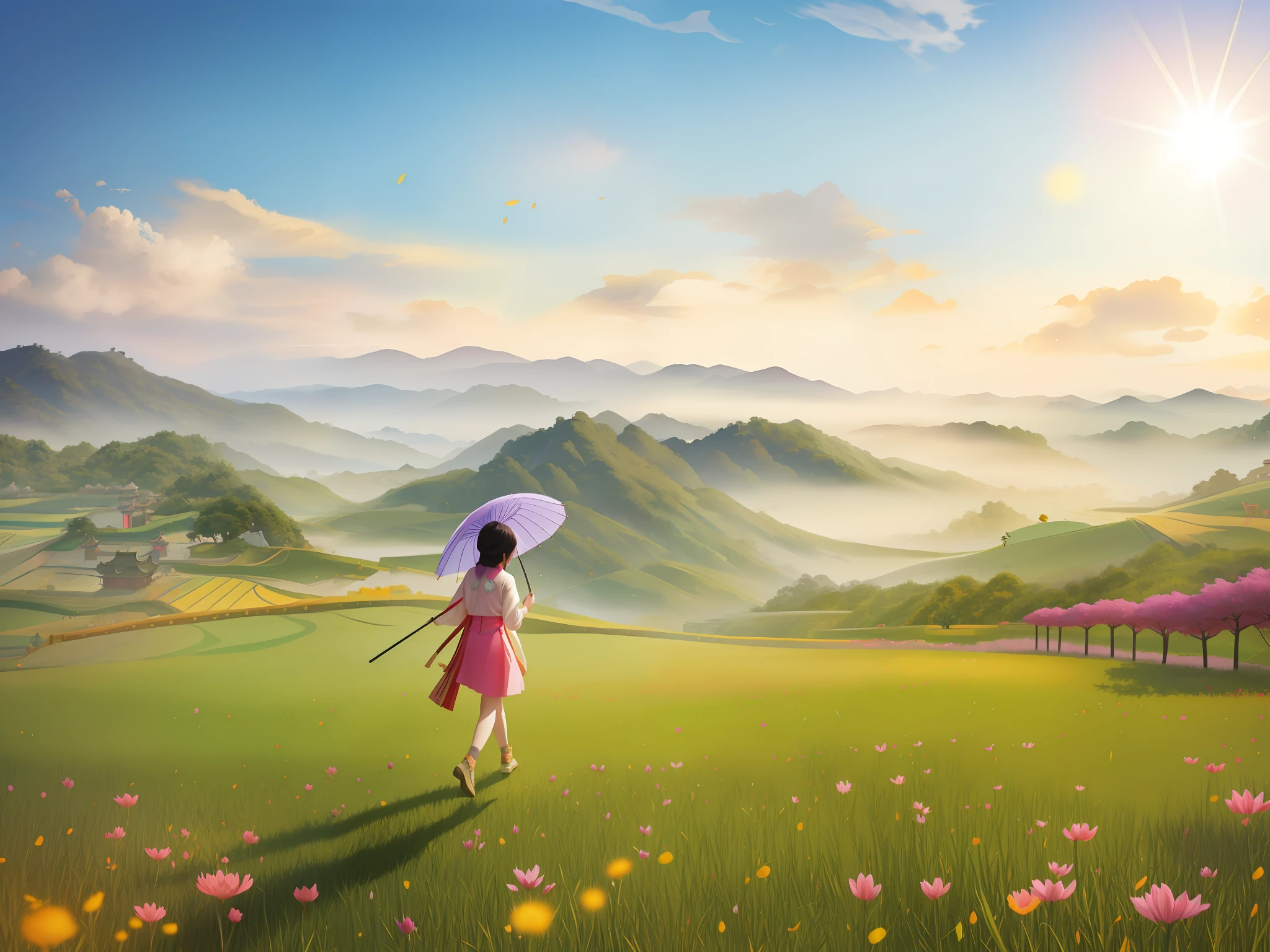 "Girl Walking in the Field with a Colorful Umbrella", Fei Danxu, Xia Yong, Xia Chang, Qian Gu, Shi Rui, Liang Kai, Yan Hui, Cheng Jiasui, Liu Haisu, Yan Liben, Sunny Morning Light, Yang J, Wen Zhenheng