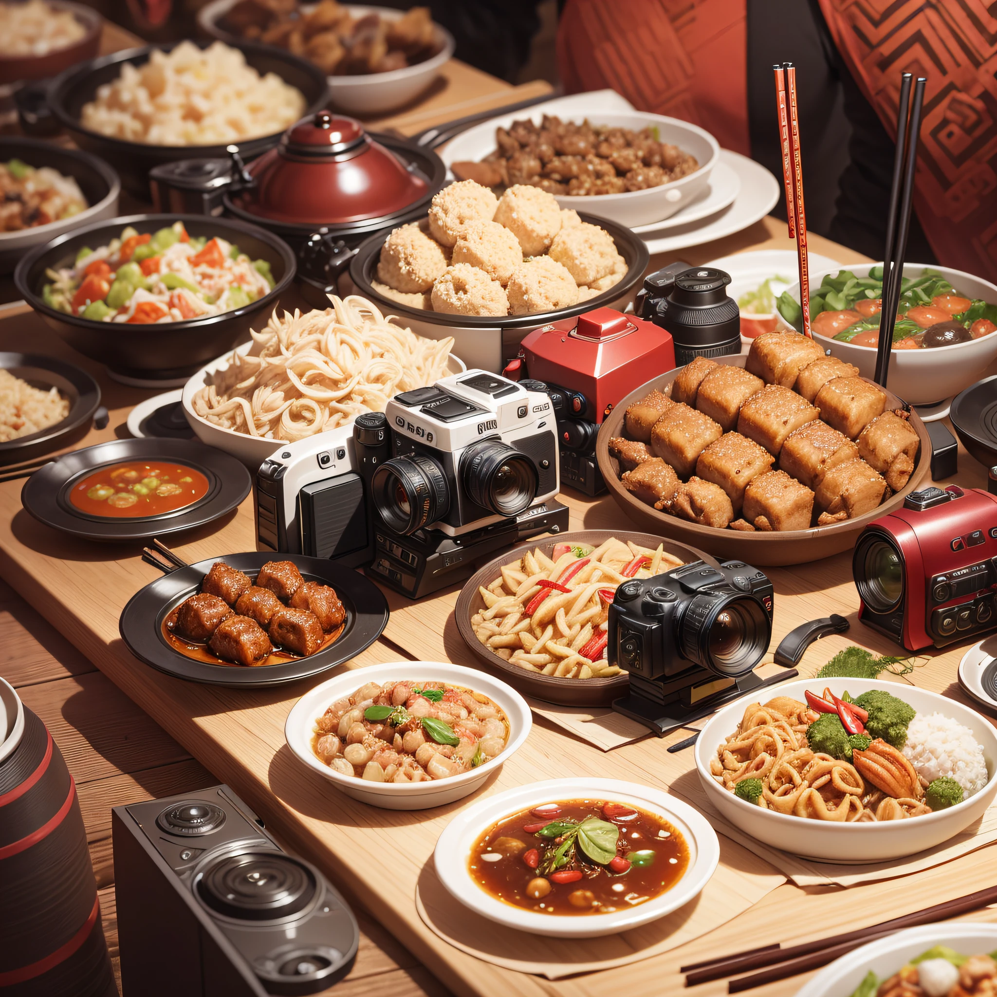A camera，A table of Chinese food，Business banquets，Shooting records --auto --s2