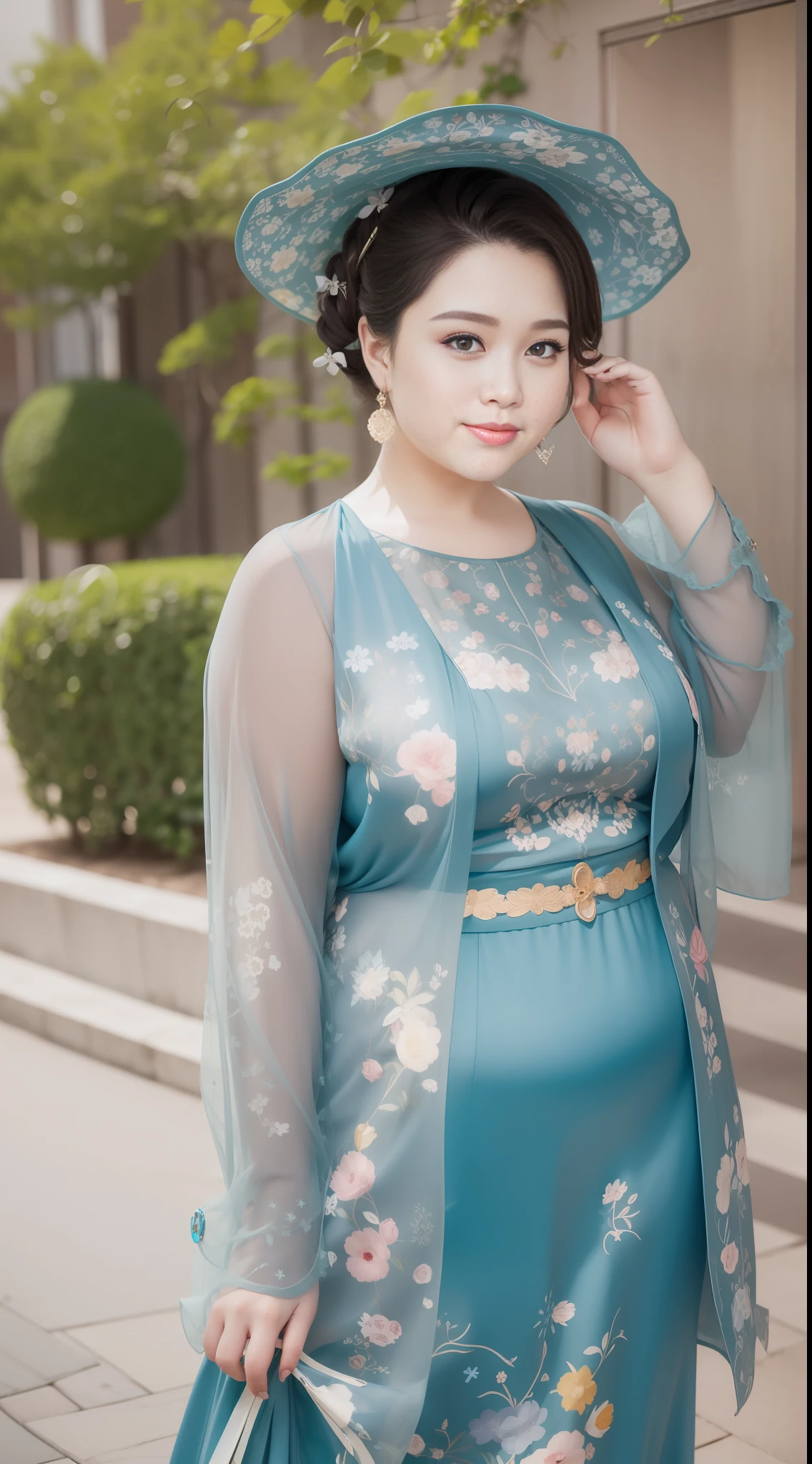 Sweet slightly chubby beauty, tall, wearing fashionable clothes, popular colors in spring, fashionable clothing, popular elements, dress blogger, professional model, (((tall))), modern style clothes