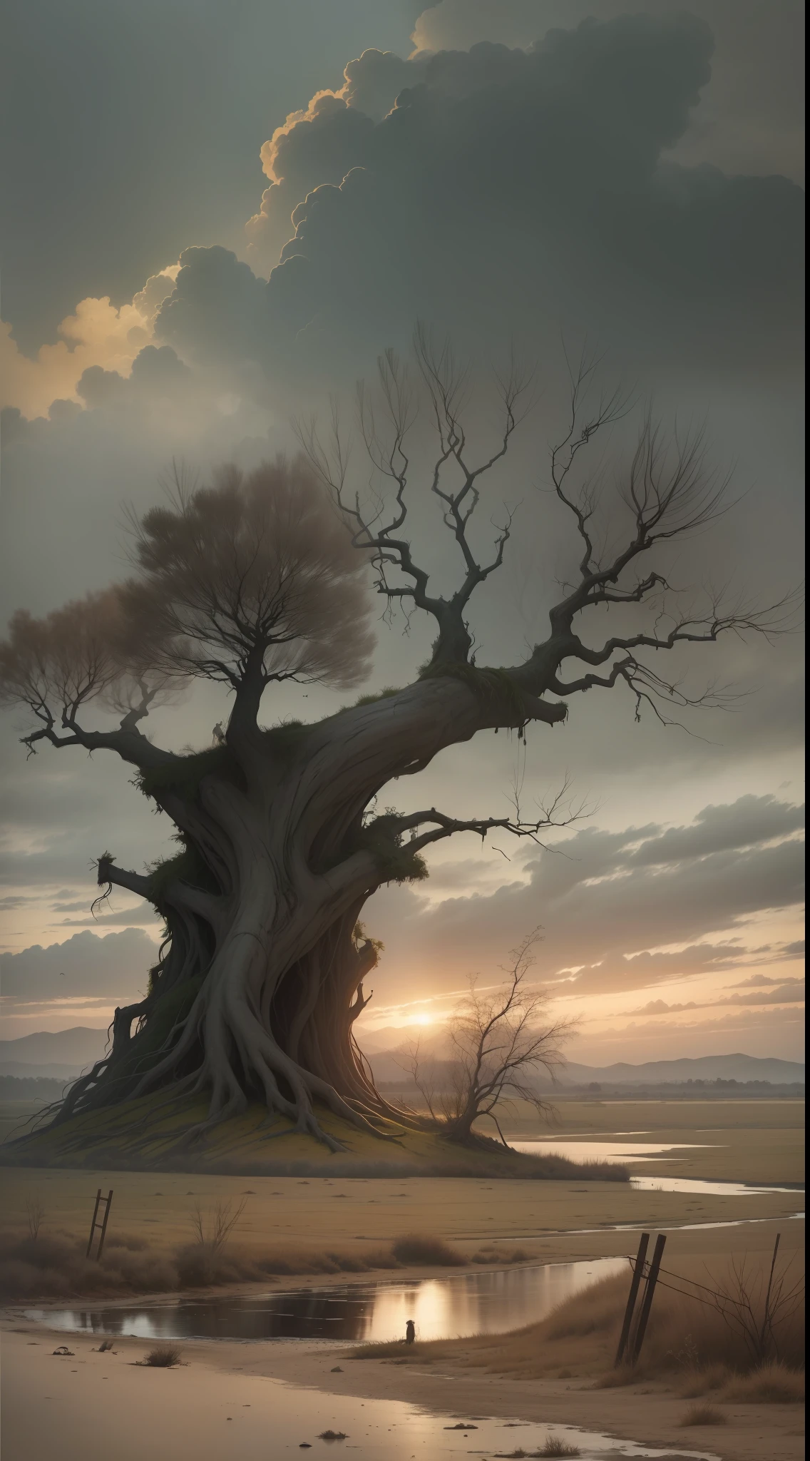 It is a picture full of vicissitudes and sadness. Dead vines and old trees, dull yellow skies, howling westerly winds and thin horses alone together outline a lonely and poignant scene. In this scene, the river of years flows, witnessing the tenacity and ceaselessness of life.