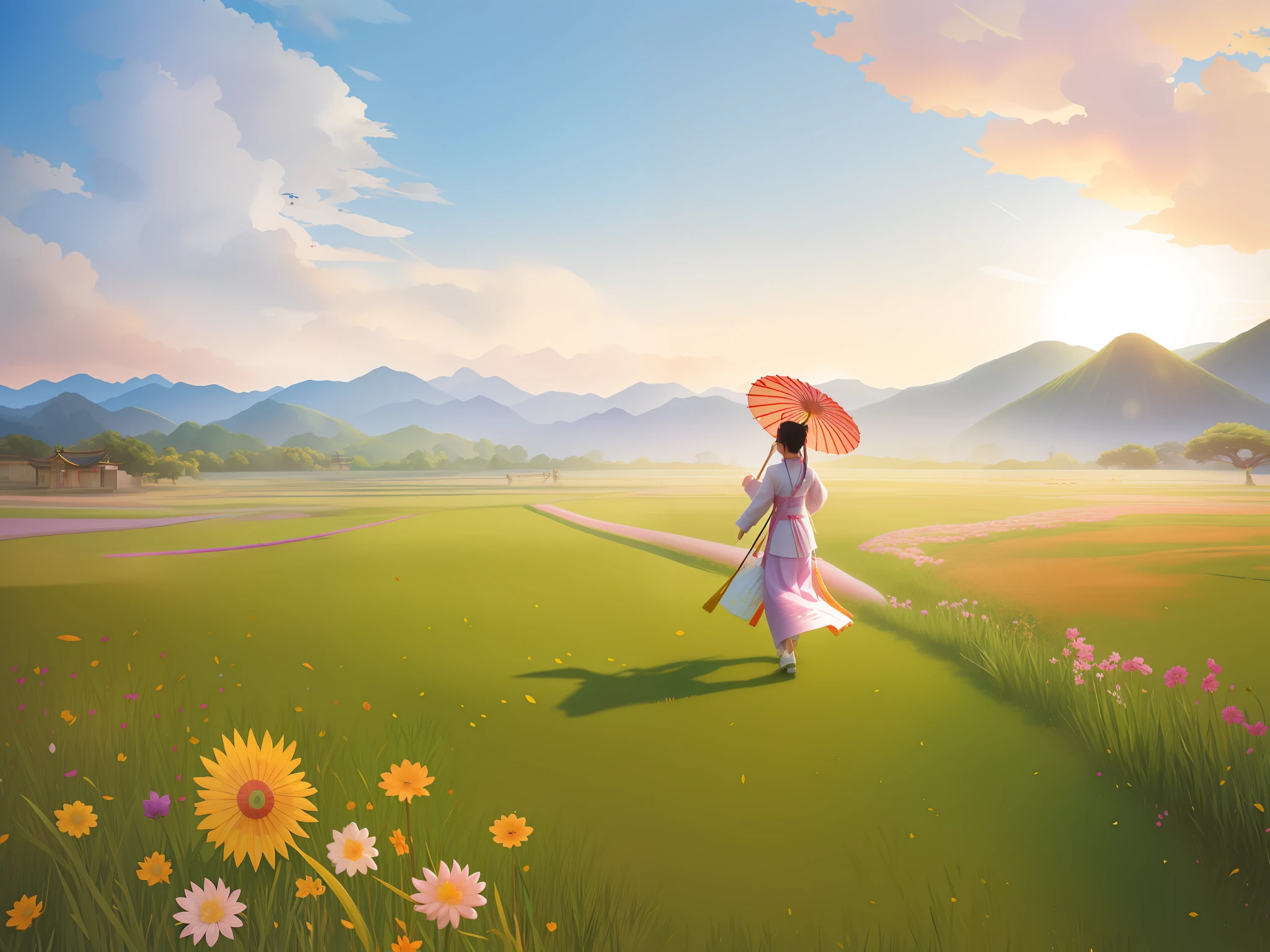 "Girl Walking in the Field with a Colorful Umbrella", Fei Danxu, Xia Yong, Xia Chang, Qian Gu, Shi Rui, Liang Kai, Yan Hui, Cheng Jiasui, Liu Haisu, Yan Liben, Sunny Morning Light, Yang J, Wen Zhenheng