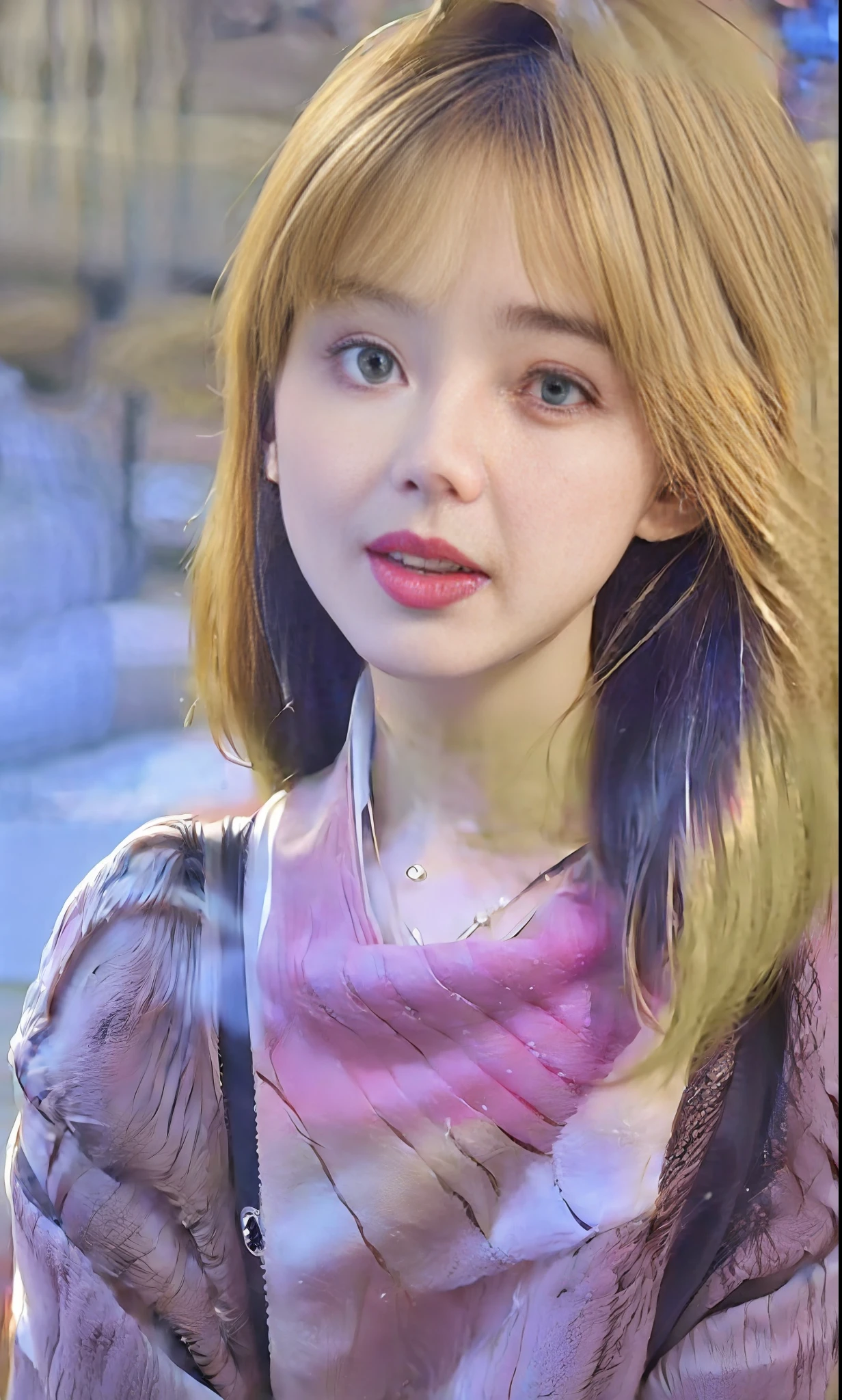 (8k, RAW photo, photorealistic:1.25) ,( lip gloss, eyelashes, glossy side, shiny skin, best quality, ultra high resolution, depth of field, chromatic aberration, caustic, wide light, natural shadow, kpop idol) ,goose egg face, blonde hair, lace clothing, fashion clothing,