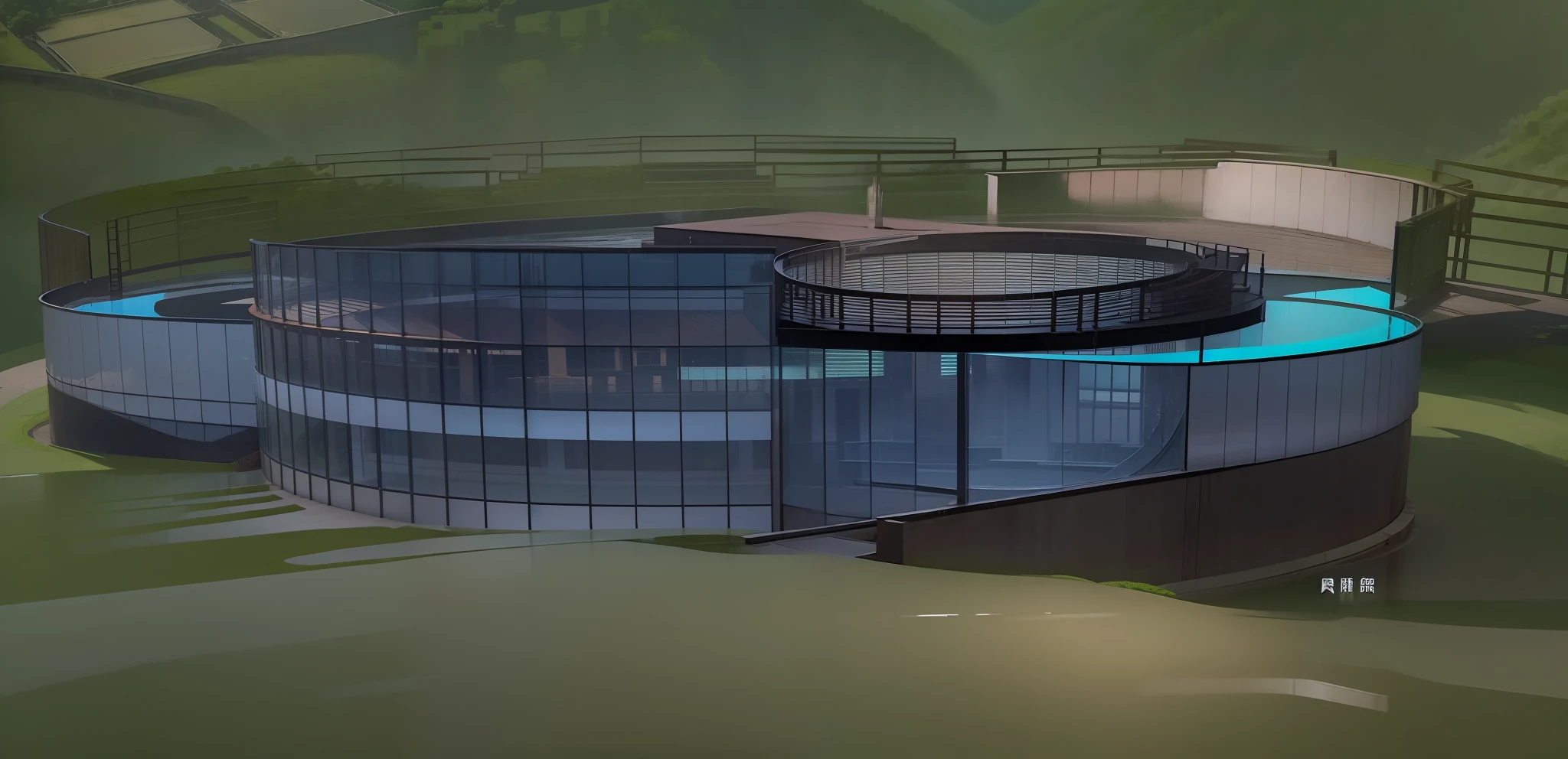 Mount Emei Whisky Estate Glass curtain wall Shallow pool Distillation Art architecture --auto --s2