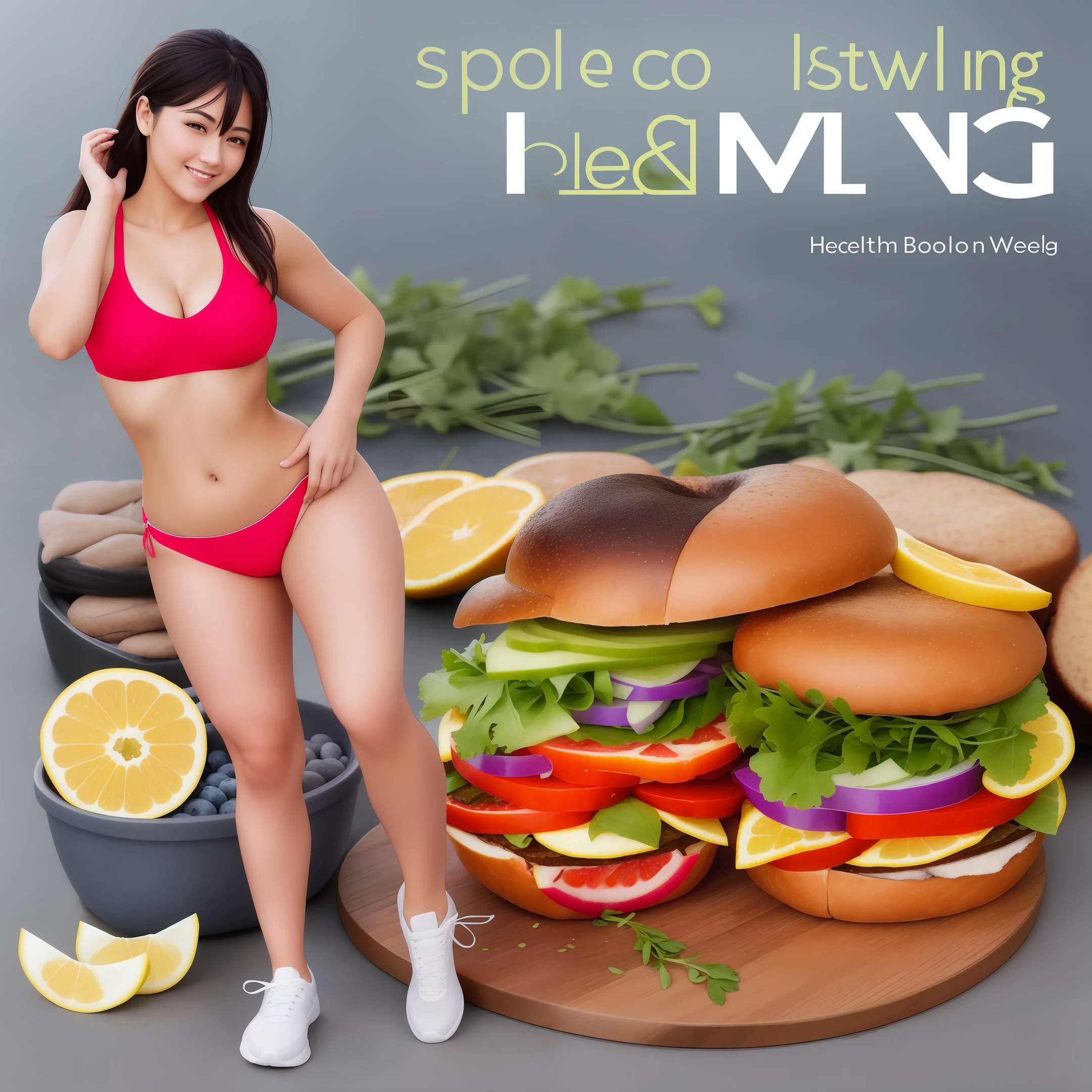 "Cover image for slimming book focusing on health and wellness, healthy foods, physical exercise,