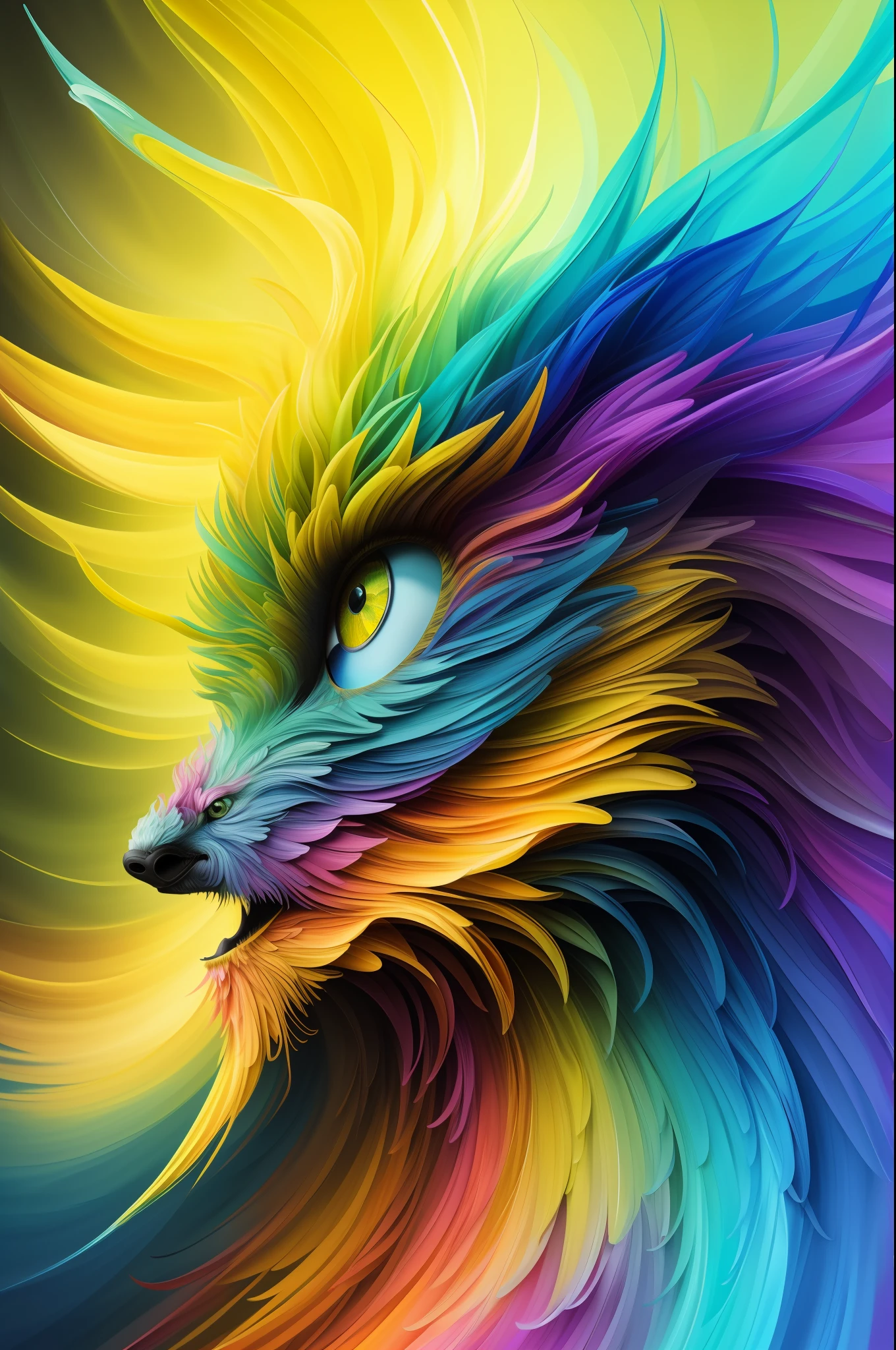 Colorful dog: A 28-year-old Giru, oil painting, perfect feathers, blue yellow colors, purple and light violet additions, light red additions, intricate details, welcome screen, 8k resolution, masterpiece, artstation digital painting Very smooth ink flow: 8k resolution Photorealistic masterpiece: Intricately detailed fluid gouache painting: by Jean Baptiste Mongue: Calligraphy: Acrylic: Watercolor art, Professional Photography, Natural Lighting, Maximalist Volumetric Lighting Photoillustration: by Marton Bobzert:, Complex, Elegant, Expansive, Fantastic, Vibrant, Best Quality Details, Realistic, High Definition, High Quality Texture, Epic Lighting, Still Movie, 8k, Soft Lighting, Anime Style, Masterful Game Card Border, Random Colored Art, Oil Painting, Yellow Blue Colors, Light Purple and Violet Color Additions, Light red additions, intricate details, welcome screen, 8K resolution, masterpiece, ArtStation digital painting Very smooth Black ink flow: 8K resolution Photorealistic masterpiece: intricately detailed fluid gouache painting: by Jean Baptiste Mongue: Calligraphy: acrylic: watercolor art, professional photography, natural lighting, volumetric lighting Maximalist photoillustration: by Marton Bobzert:, complex, elegant, expansive, fantastic, vibrant