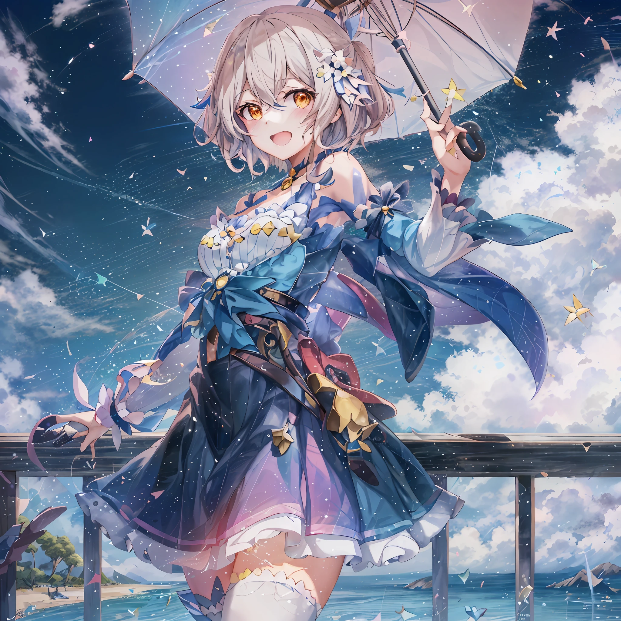 anime girl with umbrella standing on railing overlooking ocean and sky, ayaka genshin impact, cushart krenz key art feminine, splash art anime ****, best anime 4k konachan wallpaper, ayaka game genshin impact, artwork in the style of guweiz, guweiz, anime art wallpaper 8 k, anime moe artstyle