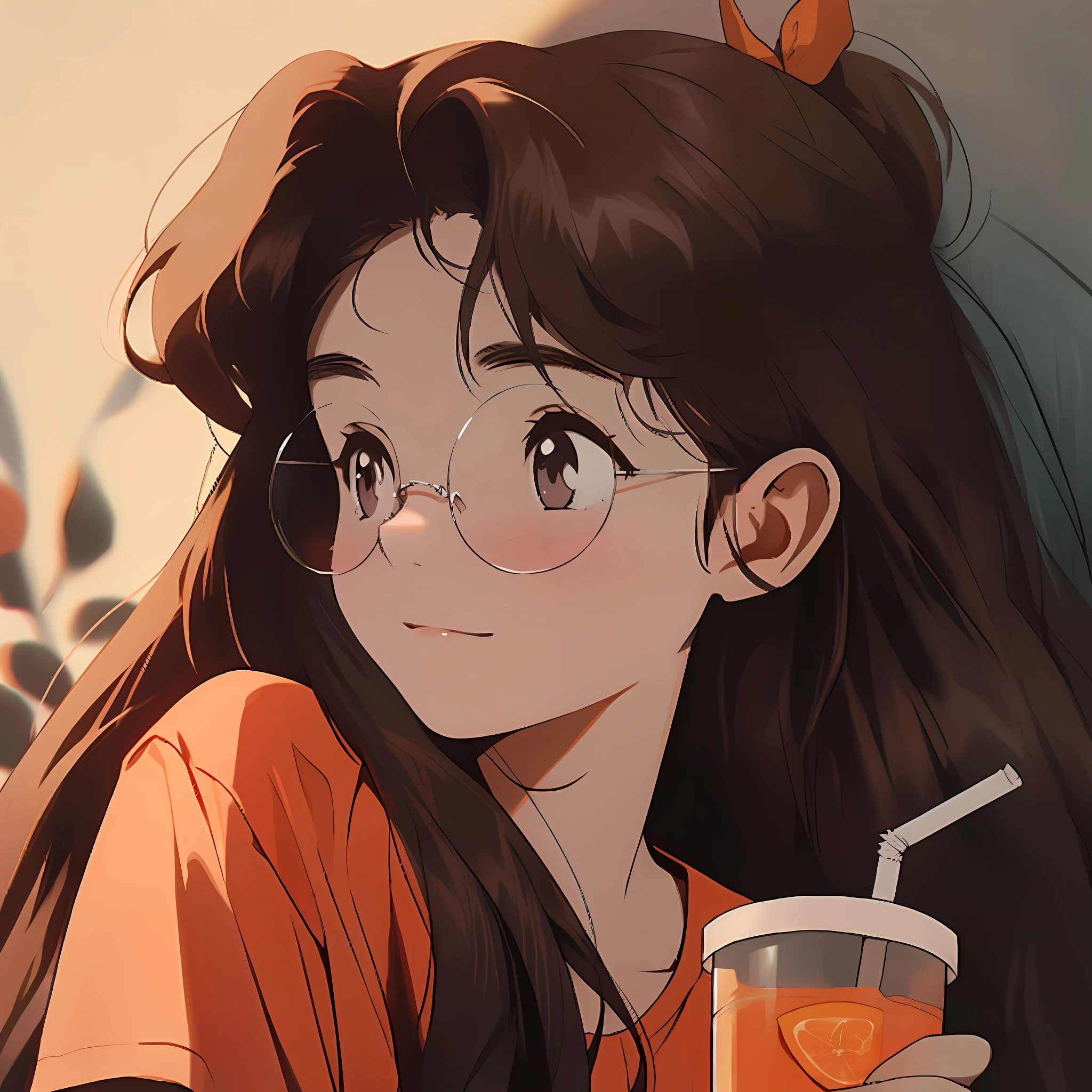 anime girl with glasses holding a drink and a straw in her hand, anime girl drinks energy drink, anime visual of a cute girl, lofi portrait, portrait of cute anime girl, digital anime illustration, in anime style, in an anime style, cute anime girl portrait, realistic anime artstyle, lofi girl, anime style portrait, anime style illustration