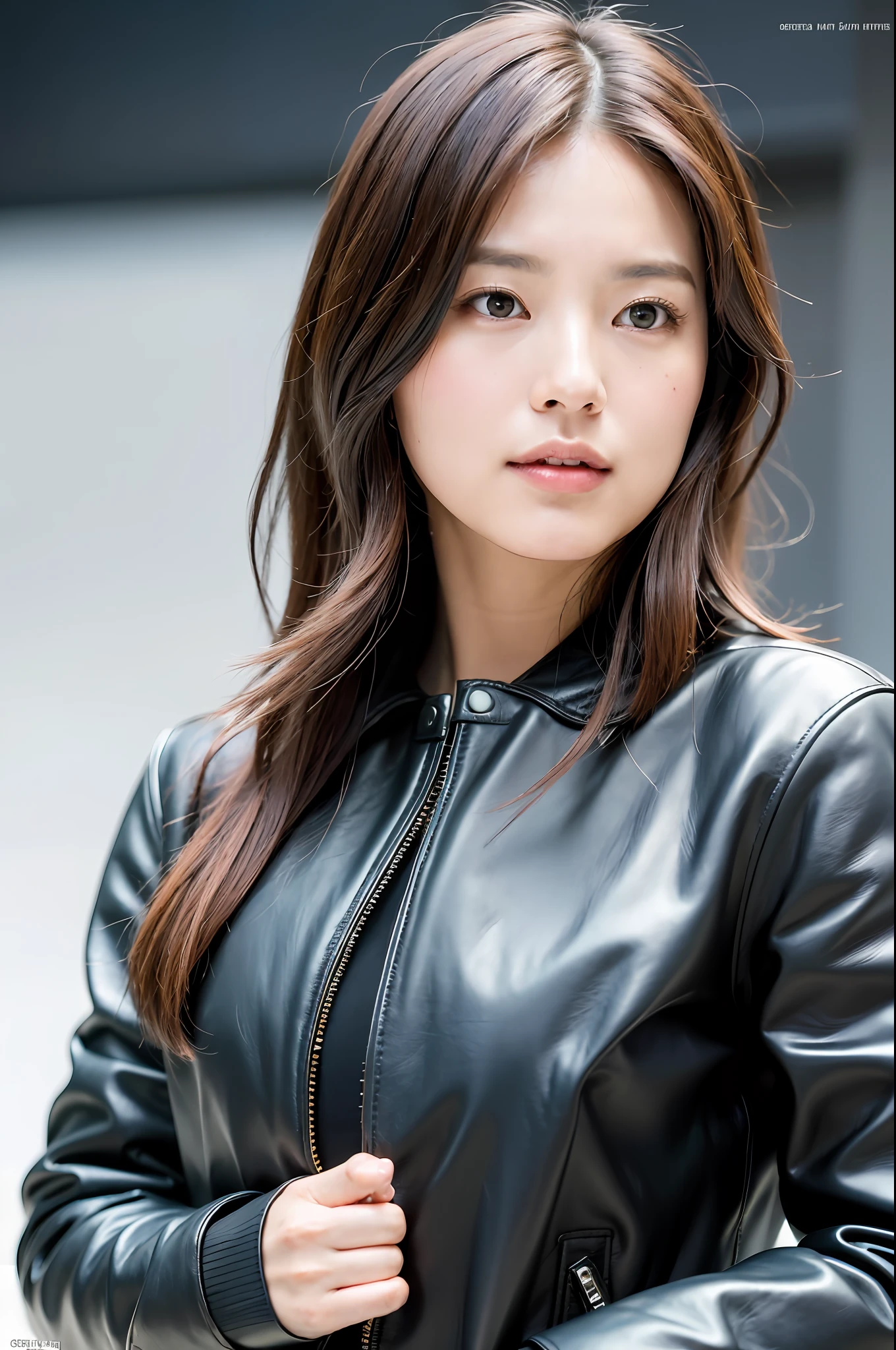 ((8k:1.27), highest quality, masterpiece, super high definition: 1.2) Cute Japan Woman Pictures (Beautiful: 1.1) (Sci-Fi Warrior Women: 1.1) Space Soldier, (Lewis Leather Jacket: 1.21) Intricate and elegant, fantasy, detail, geometric patterns by Greg Rutkowski and Alphonse Mucha, gradient lighting