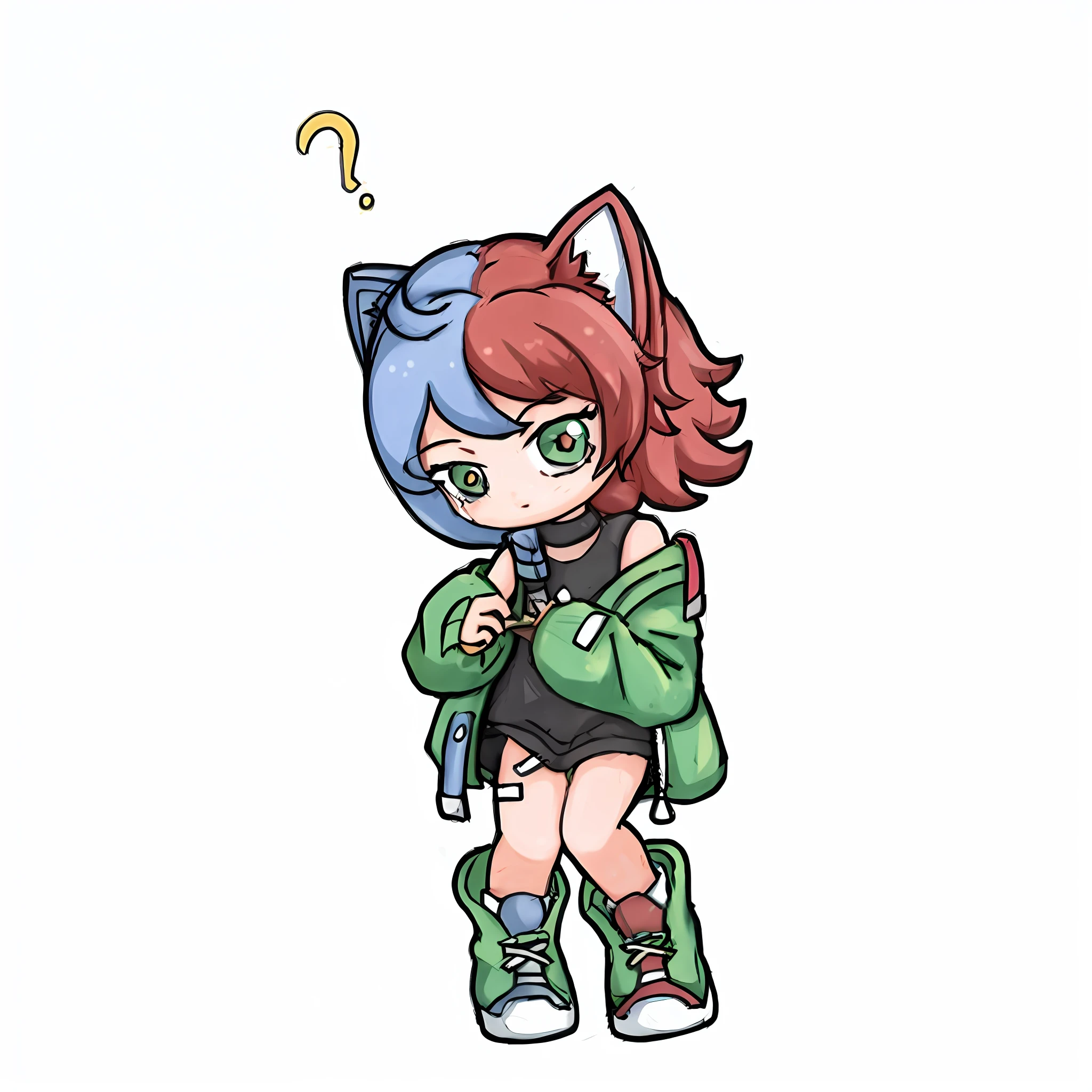 Cartoon drawing of a girl with cat ears and a green jacket, cute!!