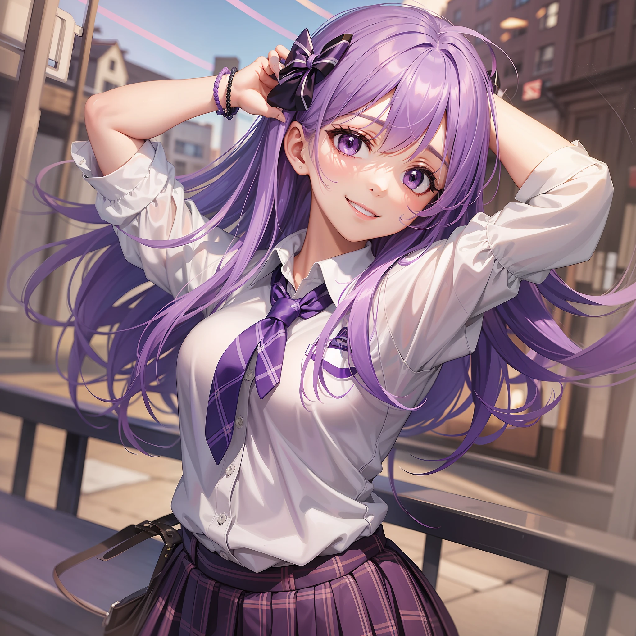 GIRL Wings of an Angel Purple hair BEST QUALITY A Masterpiece smiling smile beautiody school uniforms A Masterpiece School