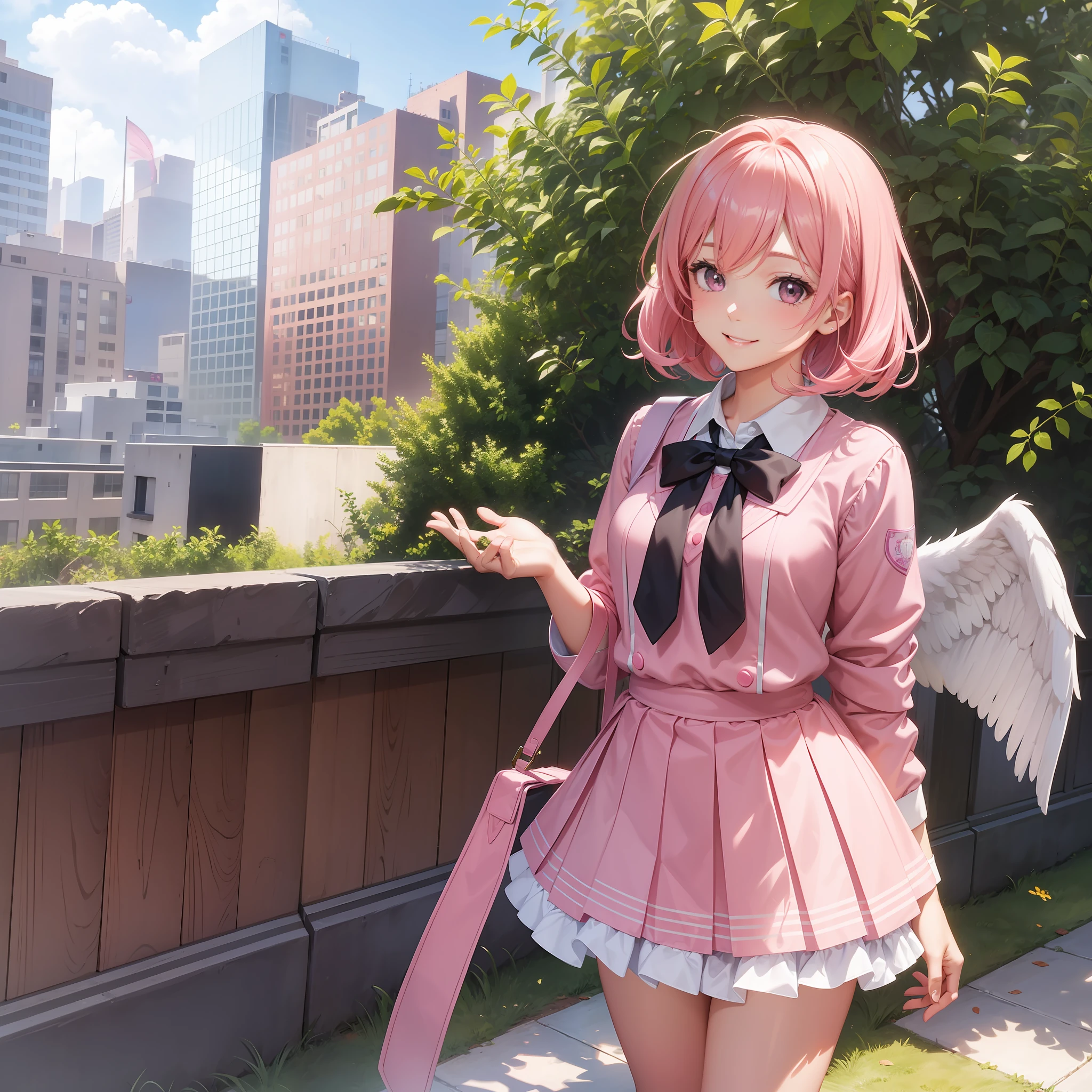 GIRL　Wings of an Angel　pink hair　BEST QUALITY　A Masterpiece　smiling smile　beautiody　school uniforms