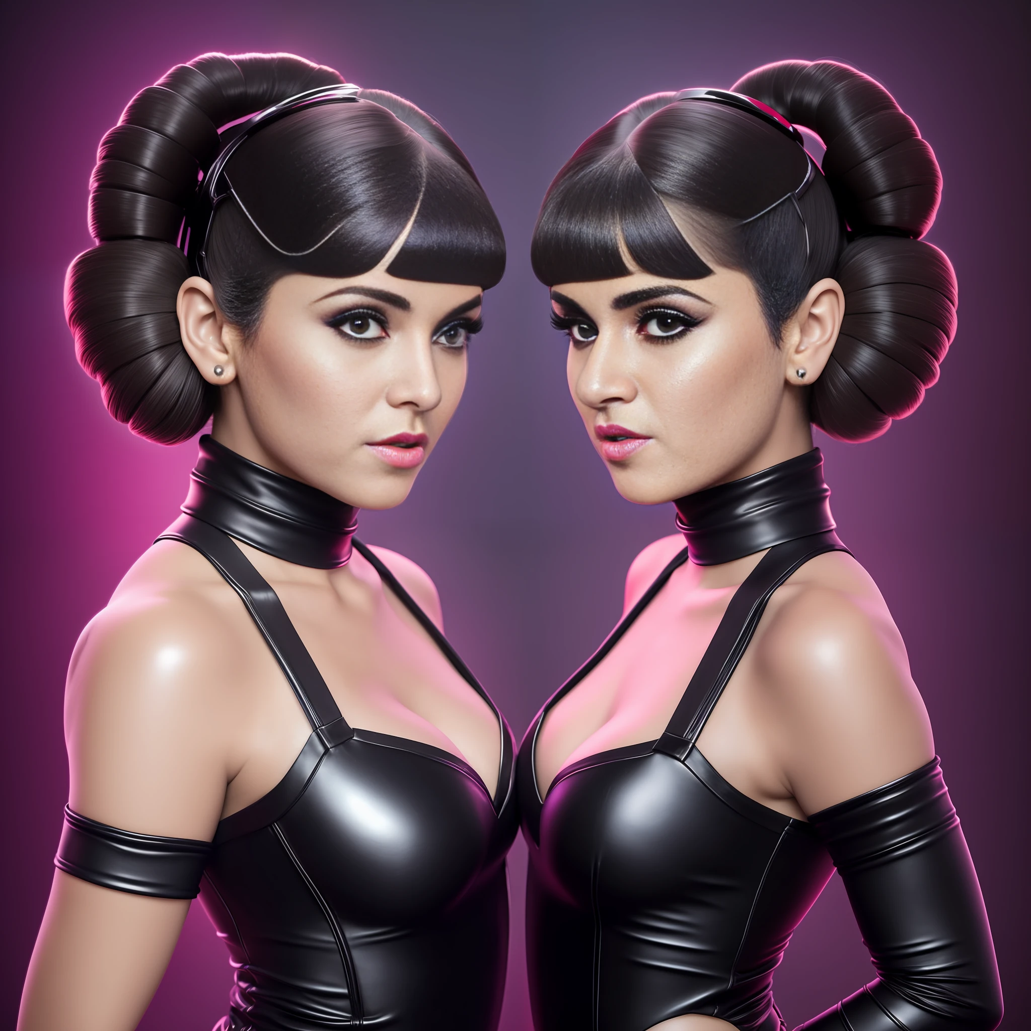 Pro ultra-real Photo cosplay Princess Leia face mouth teeth open short hairstyle symmetrical muscular body realistic suave seductive pose dramatic Bridaldress gothic lava black spinel ruby silk satin felt leather thick high fashion revealing underwear black short hair shaved Indigo Tourmaline Ultra High Image Quality Texture 16K DSLR UHD HDR Retina "star wars" "Unreal Engine 5"