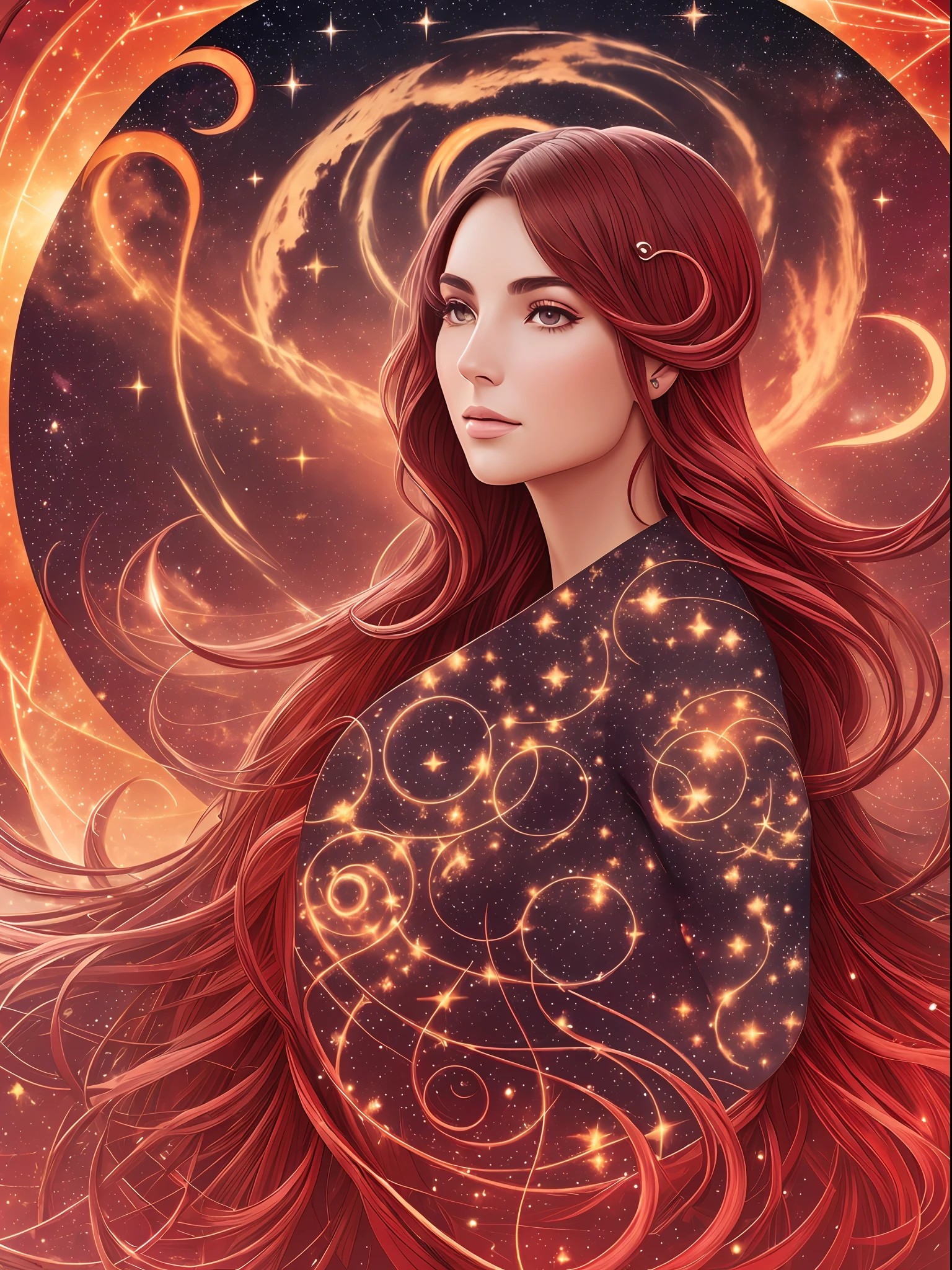 ((4k, work-before, best quality)) A woman from aries with the surrounding constellations in red --auto --s2