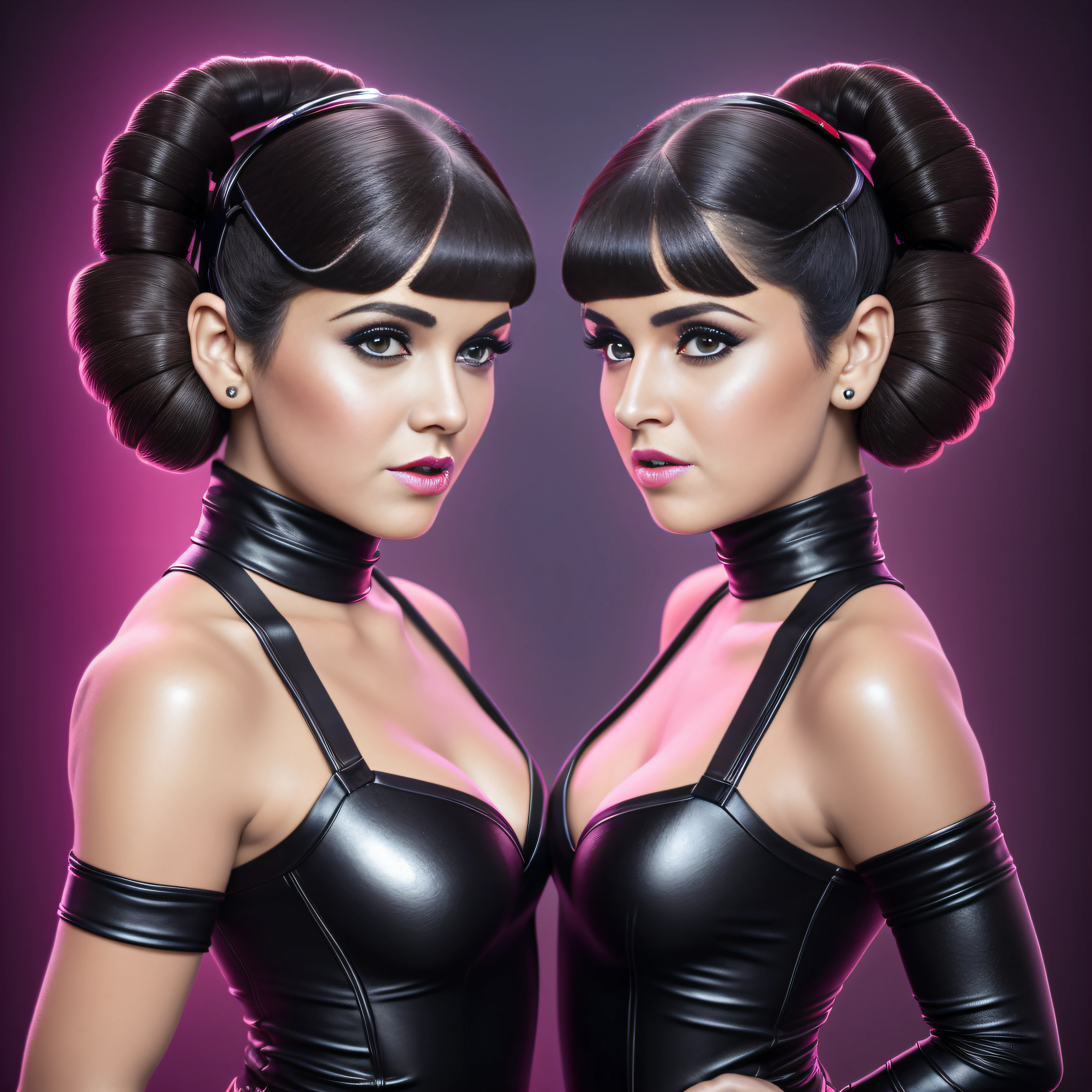 Pro ultra-real Photo cosplay Princess Leia face mouth teeth open short hairstyle symmetrical muscular body realistic suave seductive pose dramatic Bridaldress gothic lava black spinel ruby silk satin felt leather thick high fashion revealing underwear black short hair shaved Indigo Tourmaline Ultra High Image Quality Texture 16K DSLR UHD HDR Retina "star wars" "Unreal Engine 5"