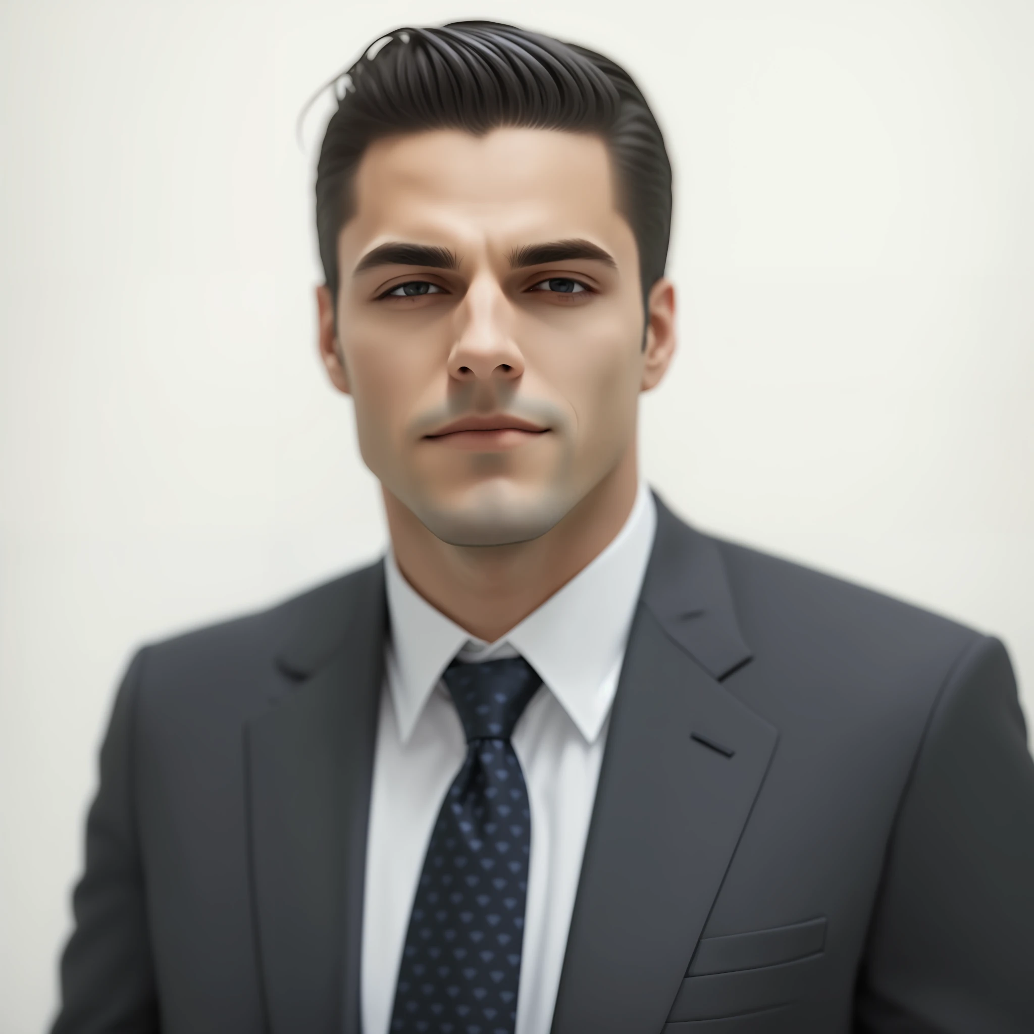 Man in suit and tie standing in front of a white wall, enhance quality, ultra high resolution, vampire, darkness, anime, fangs, gray hair