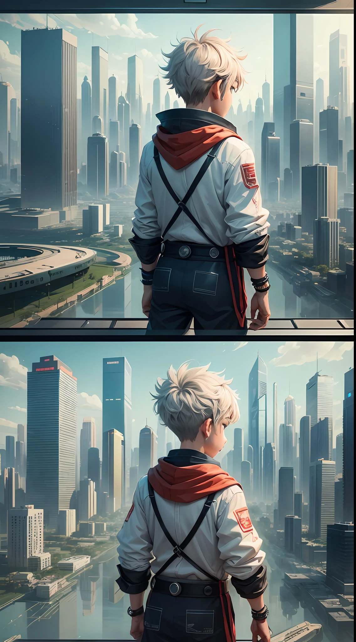 In the distant future, Neo City is a huge city with skyscrapers. There lived a boy, Momotaro. He was a boy living in a modern society full of technology, and he spent his days surrounded by smart devices. --auto --s2