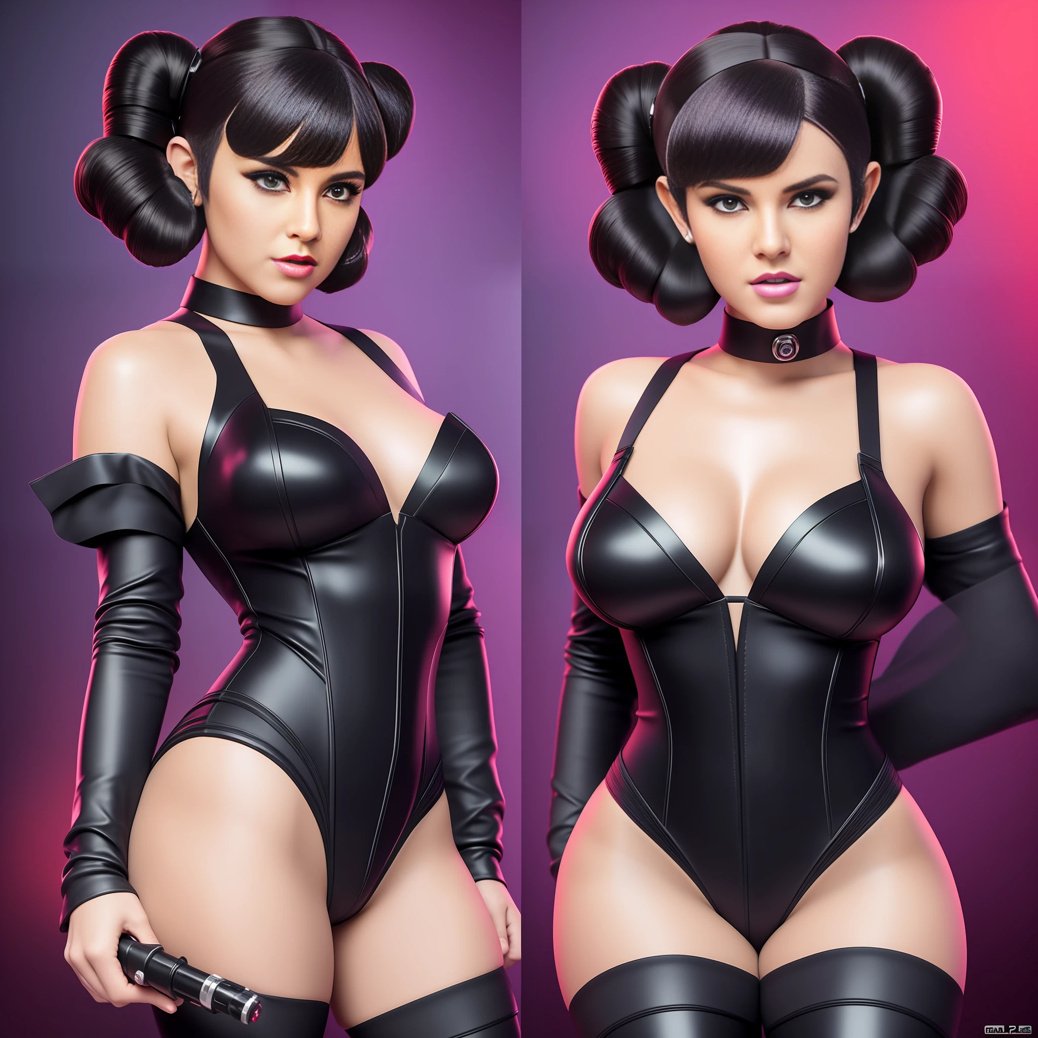 cosplay Princess Leia face mouth teeth open short hairstyle symmetrical muscular body realistic suave seductive pose dramatic Bridaldress gothic lava black spinel ruby silk satin felt leather thick high fashion revealing underwear black hair short hair shaved Indigo Tourmaline "Pro Rendering Ultra Octane Resolution Image Quality Precise Details DSLR Texture 16K DSLR UHD HDR XT3" Retina "star wars" "Unreal Engine 5"