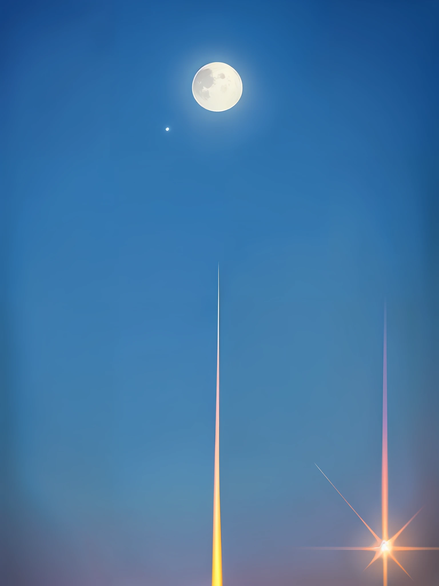 The moon is in the upper right corner, the moon is in the sky, there is only one moon, and the moon is in the background! , fading moon, moon out, (moon in background), waxed moon,