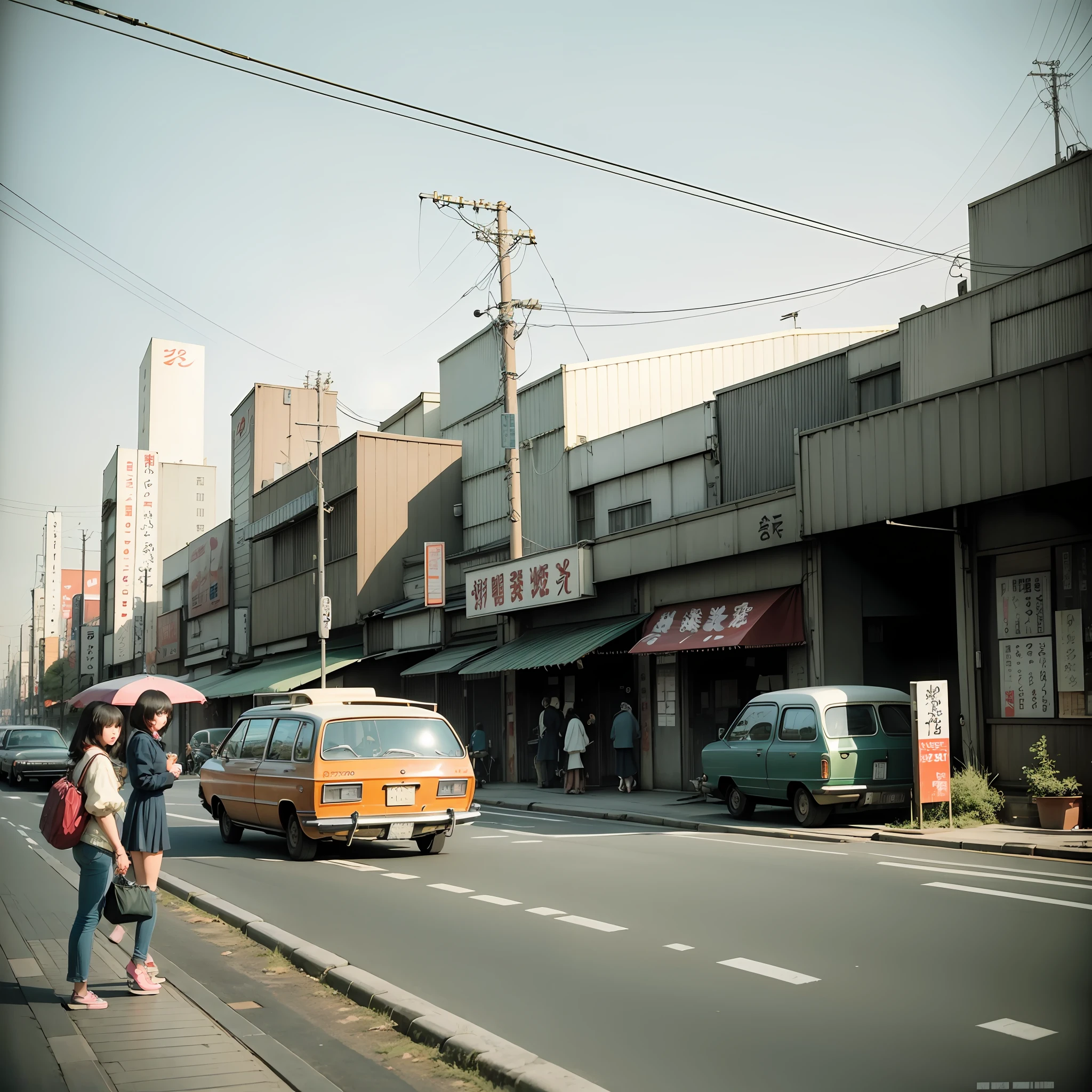 Landscape photography of Tokyo in the 1970s, people in the 1970s, vintage photography, --auto --s2