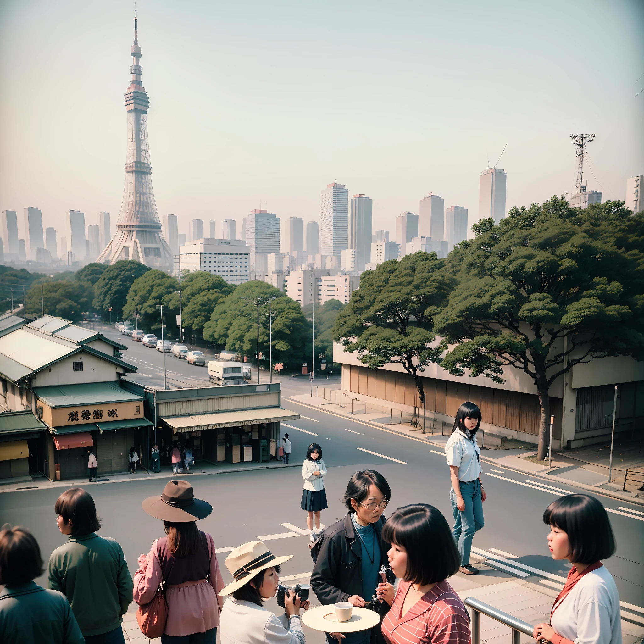 Landscape photography of Tokyo in the 1970s, people in the 1970s, vintage photography, --auto --s2