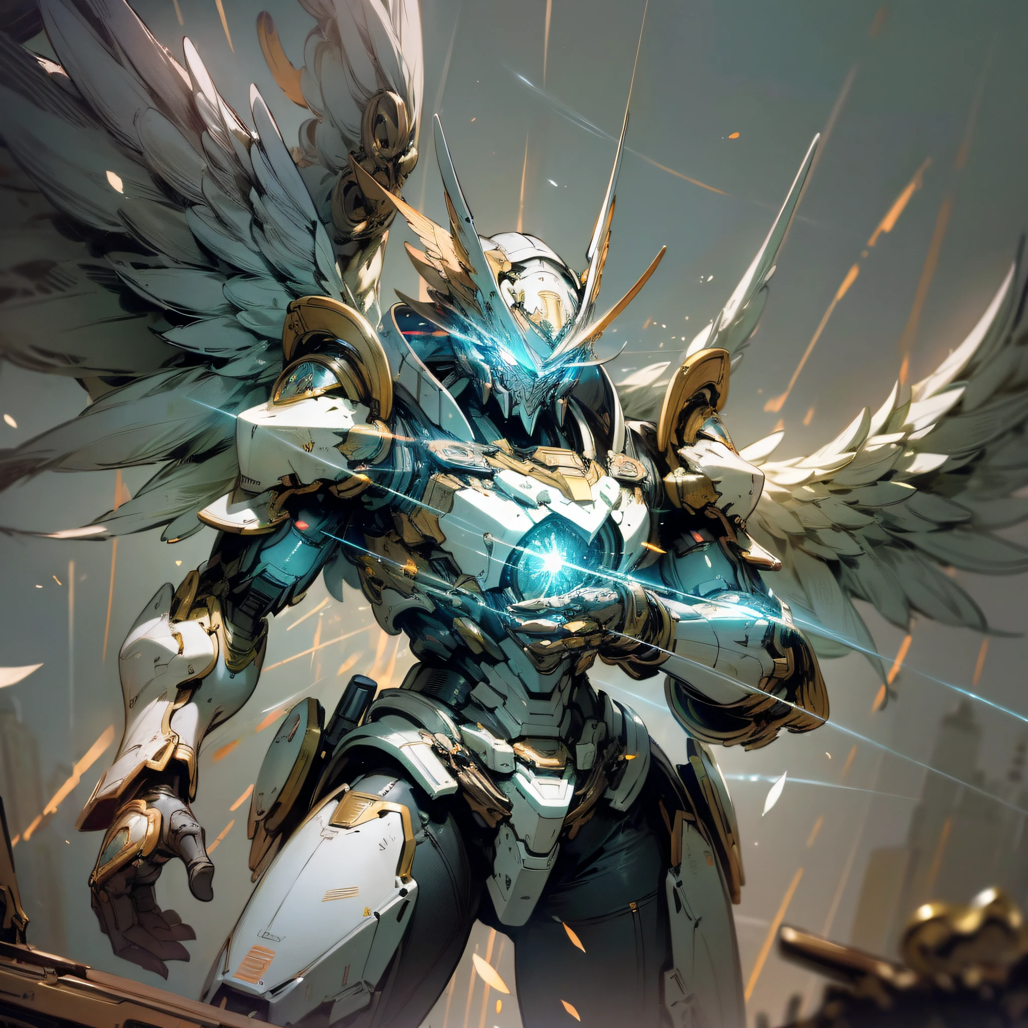 (masterpiece, best quality:1.3),extremely high detailed, intricate, 8k, HDR, wallpaper, cinematic lighting, (universe),gun,(shooting position), glowing, armor, glowing eyes, mecha, large wings, --auto --s2