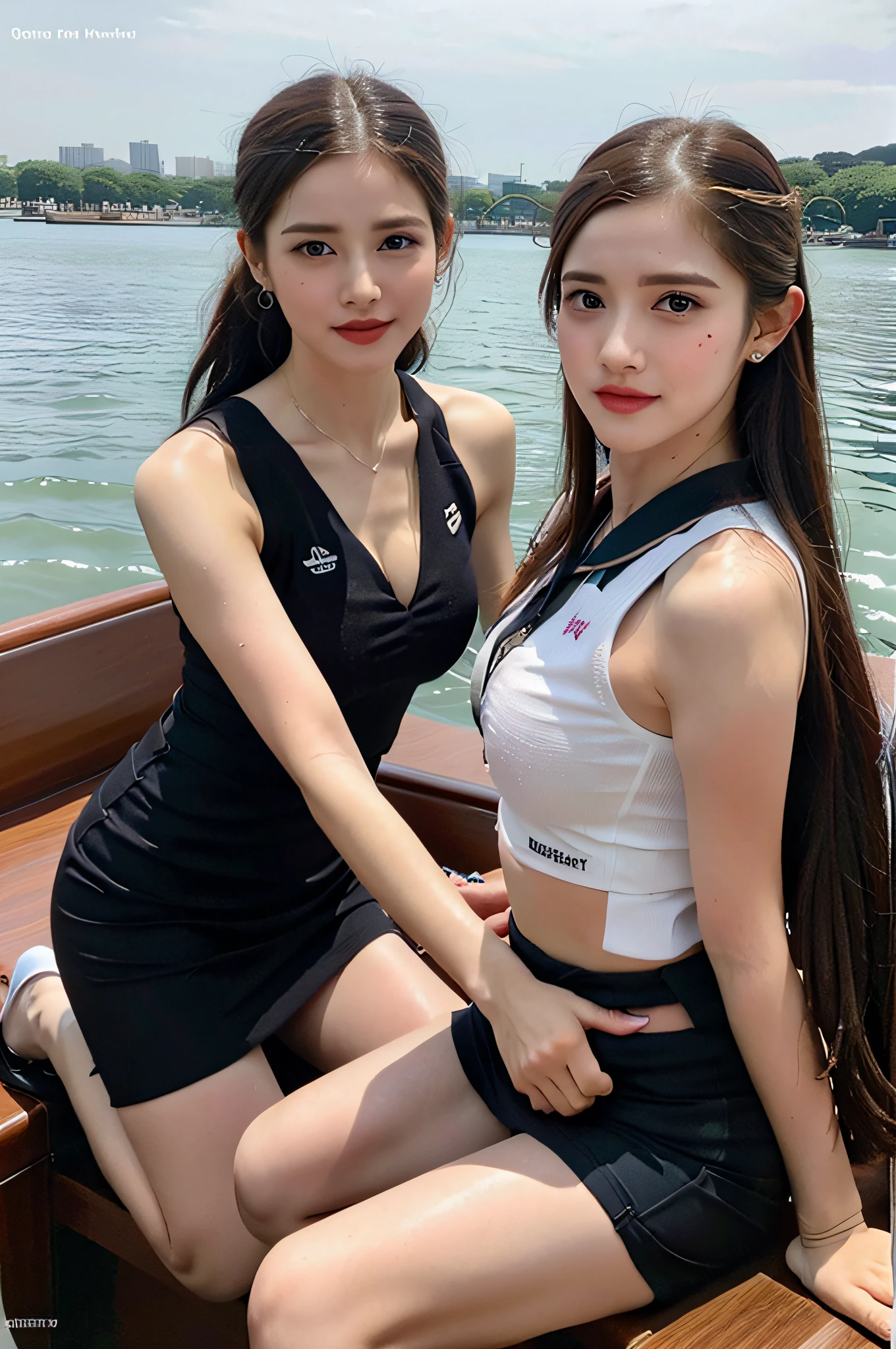 (Masterpiece), (Best Quality: 1.0), (Ultra High Resolution: 1.0), Delicate Eyes, 1 Girl, (Big), (Sweaty Top), (Thighs with Water Droplets), (Dragon Boat Festival), (Short Skirt), (Dragon Boat, Boating, On a Boat), Realistic, River, Pier, Beautiful Views